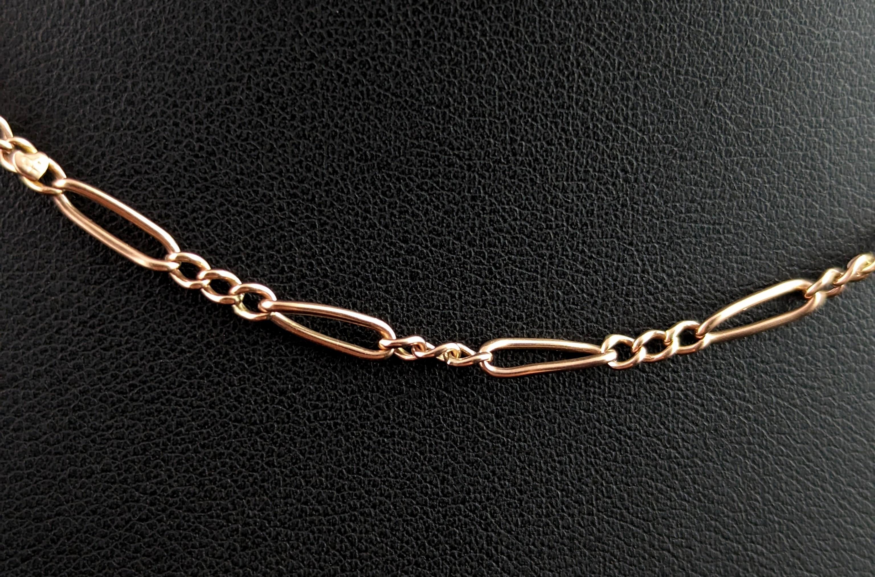 Antique 9k Gold Figaro Link Albert Chain, Watch Chain 4