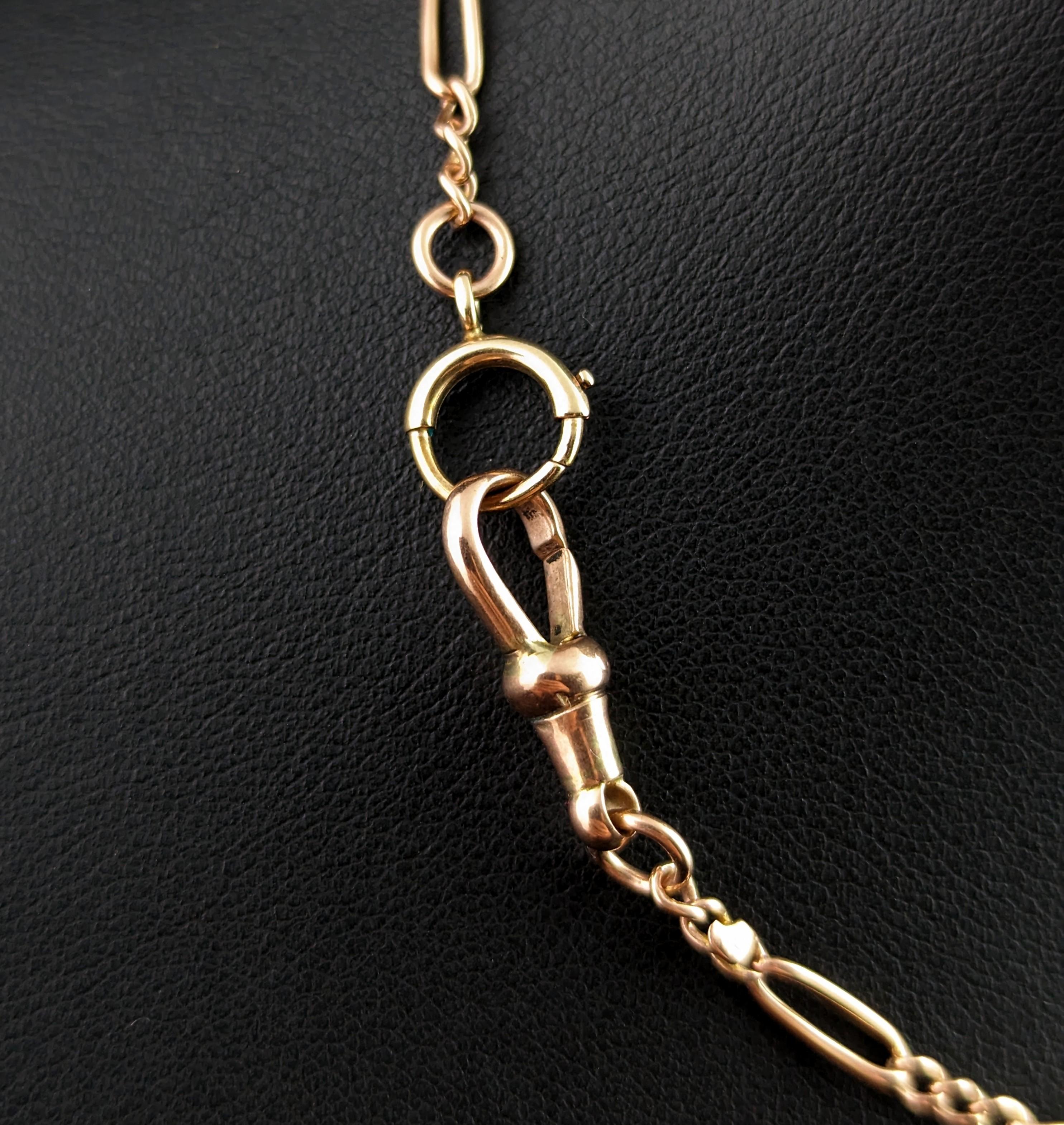 Antique 9k Gold Figaro Link Albert Chain, Watch Chain 5