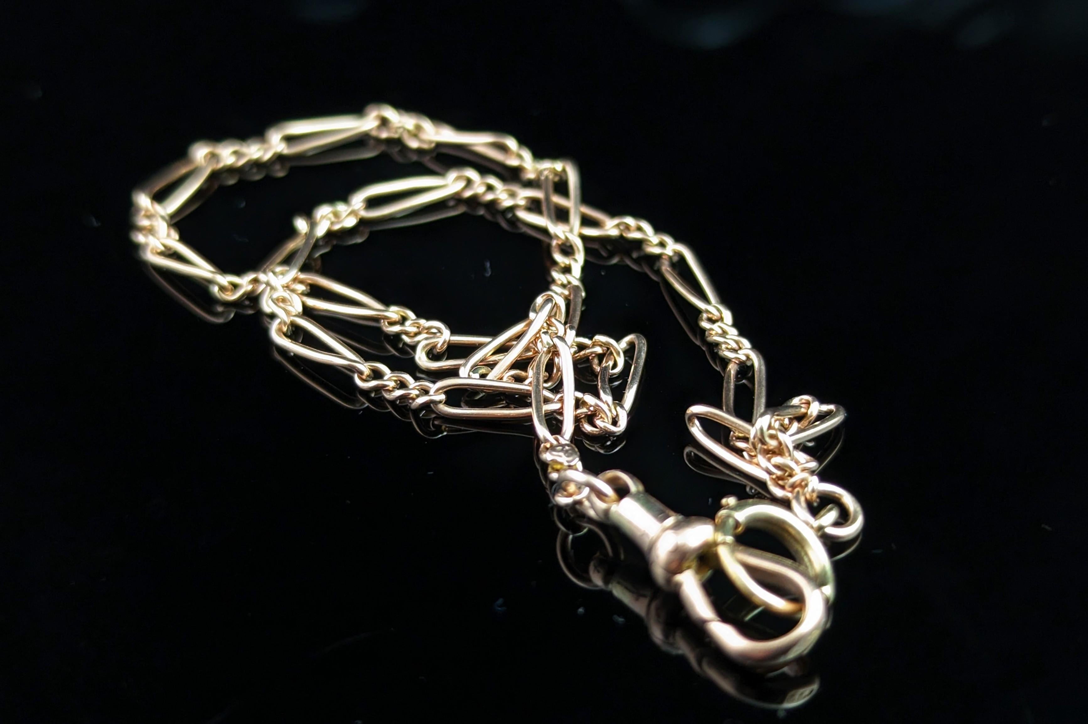 Women's or Men's Antique 9k Gold Figaro Link Albert Chain, Watch Chain