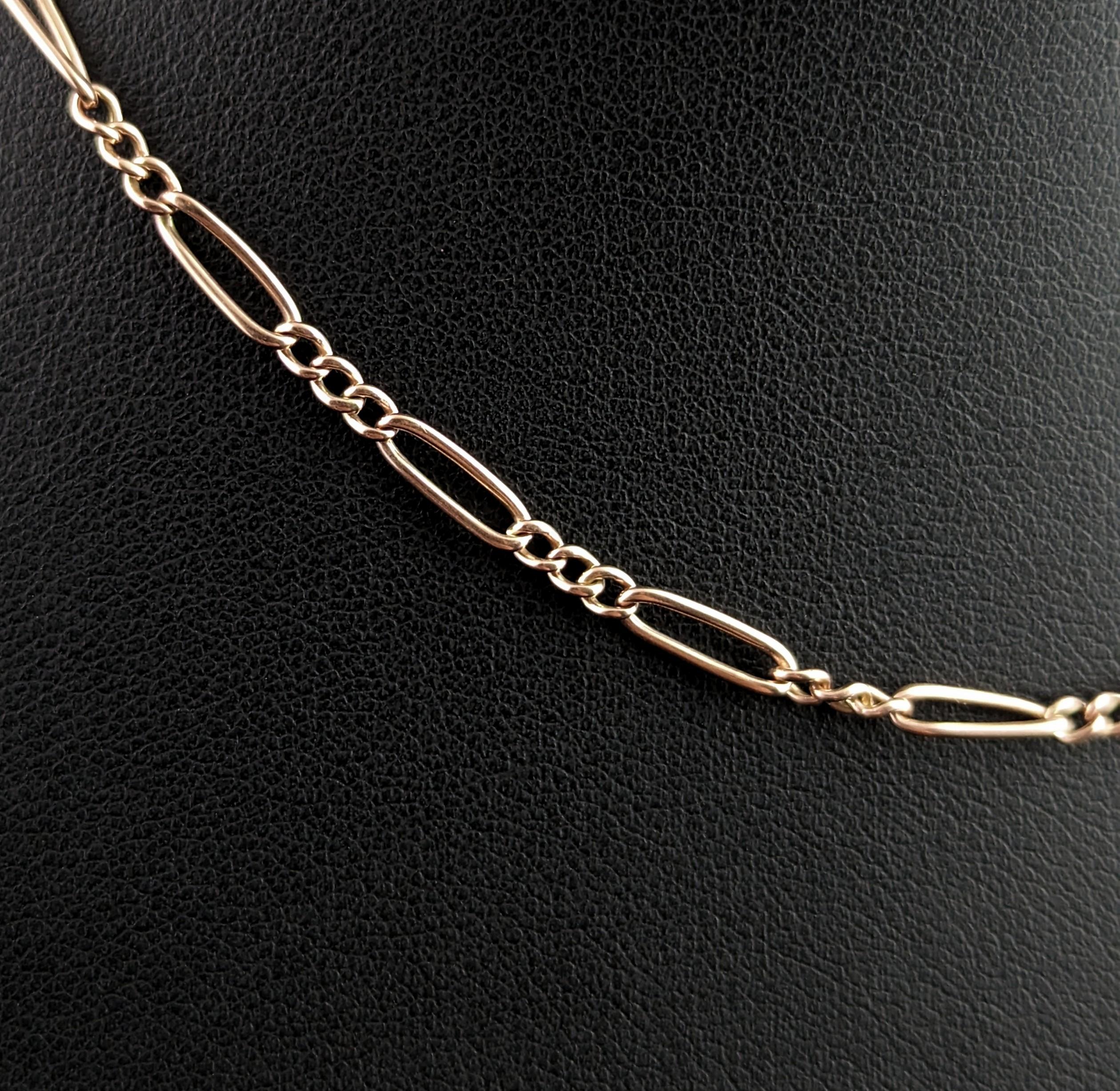 Antique 9k Gold Figaro Link Albert Chain, Watch Chain 3