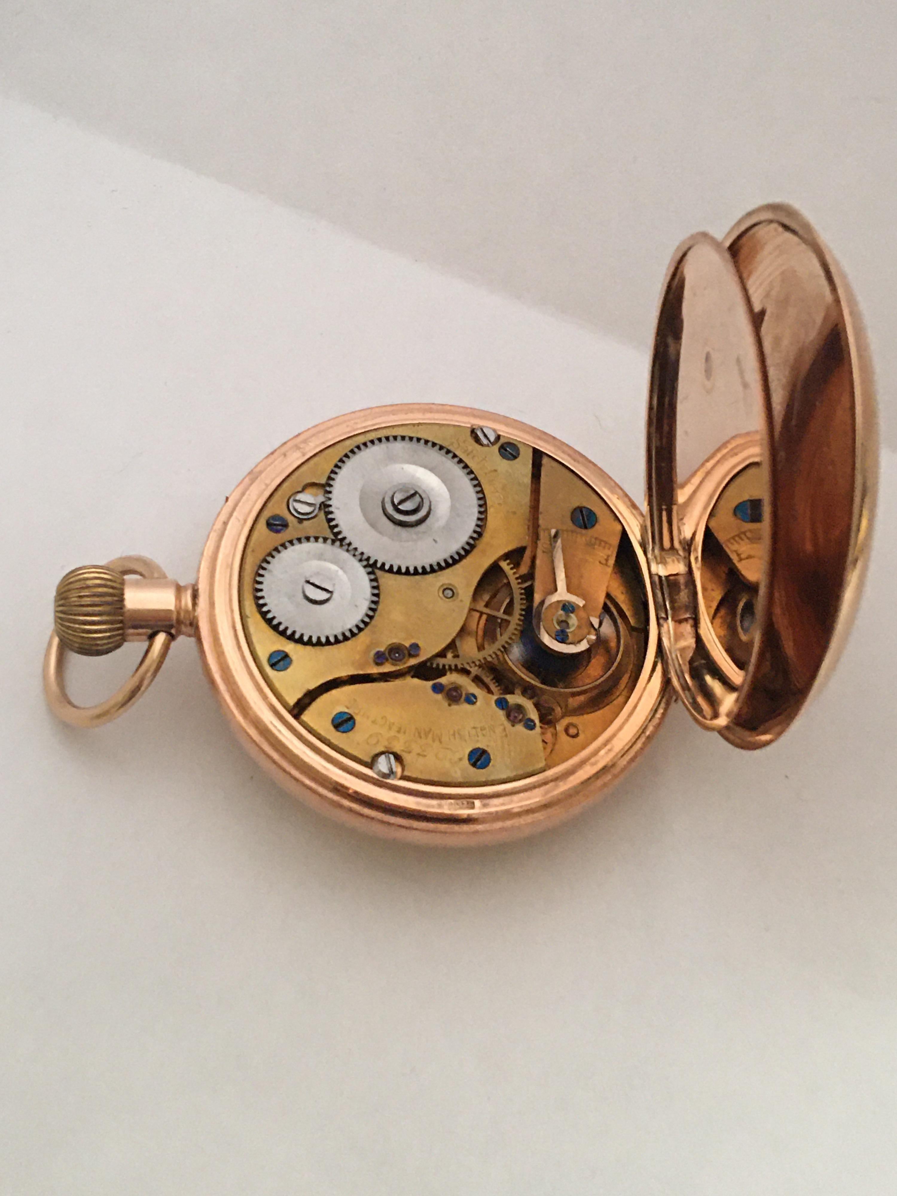 Antique 9 Karat Gold Half Hunter Hand winding Pocket Watch 7