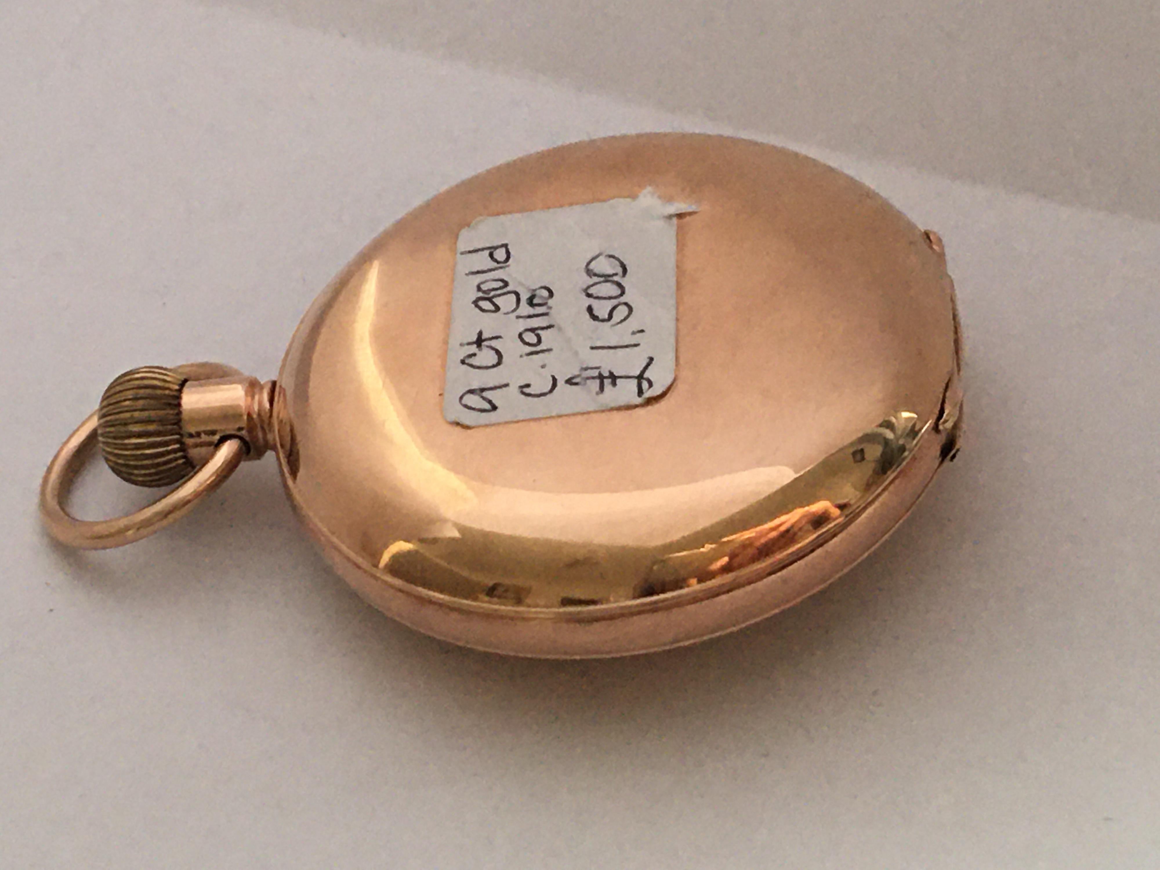 Antique 9 Karat Gold Half Hunter Hand winding Pocket Watch 8