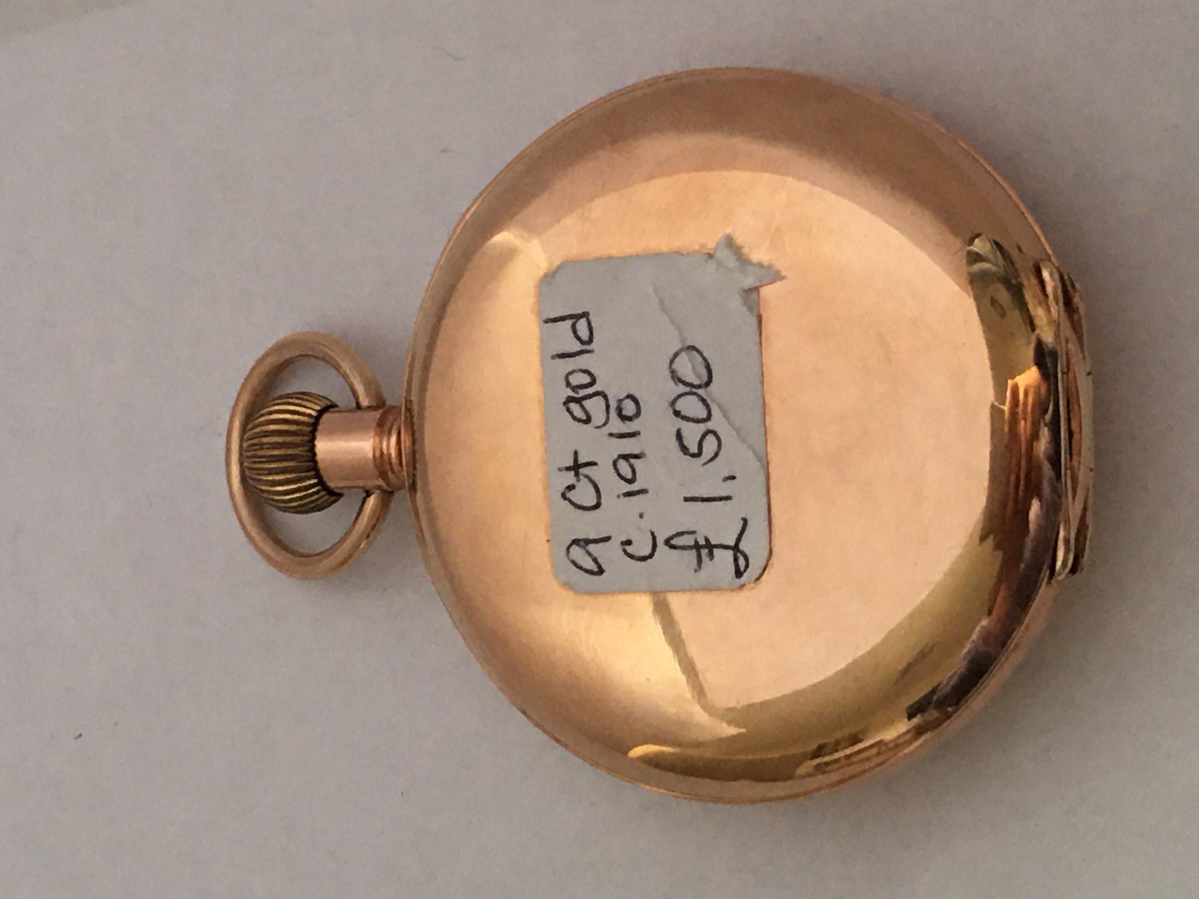 Antique 9 Karat Gold Half Hunter Hand winding Pocket Watch 12