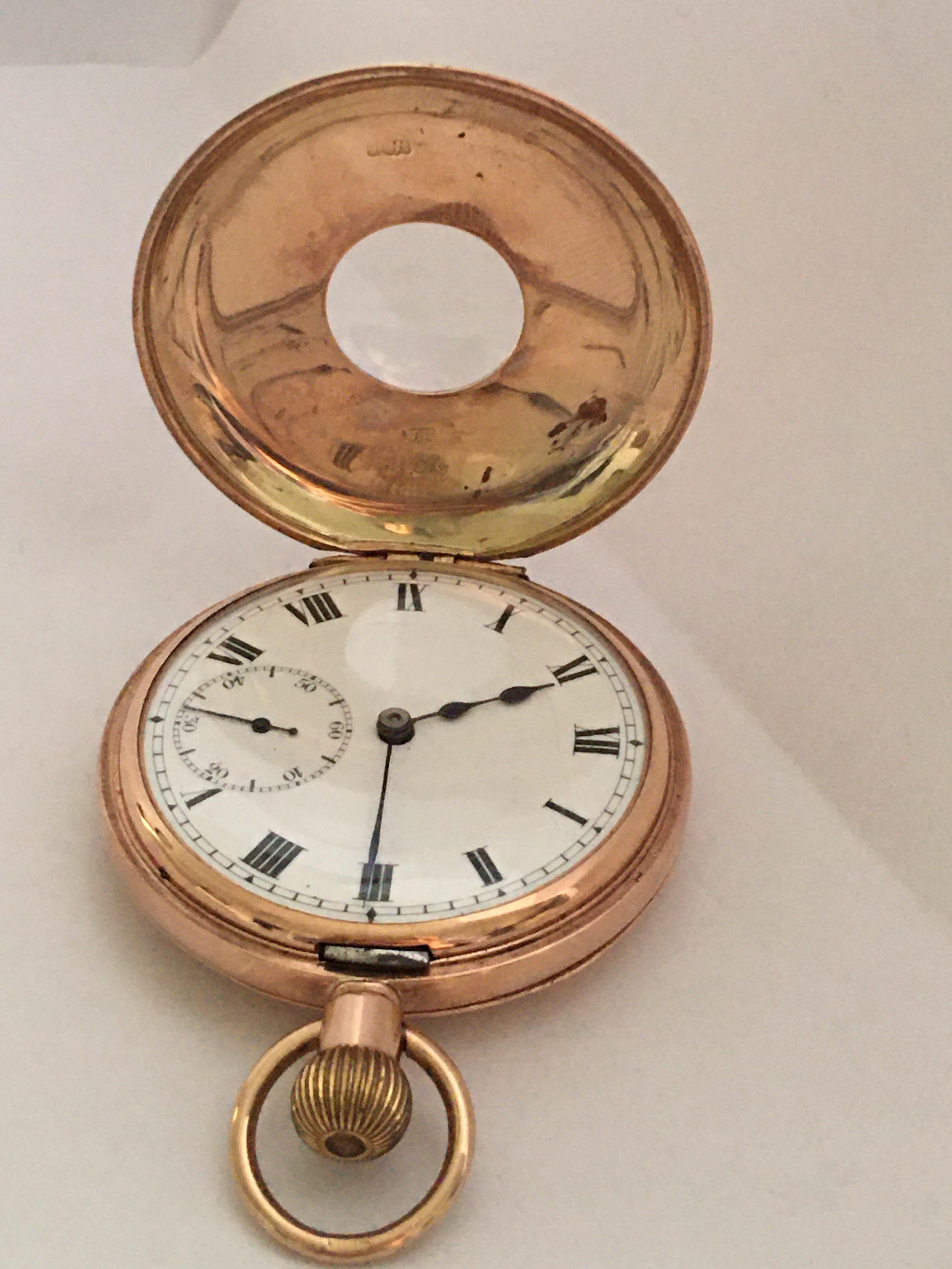 Antique 9 Karat Gold Half Hunter Hand winding Pocket Watch 14