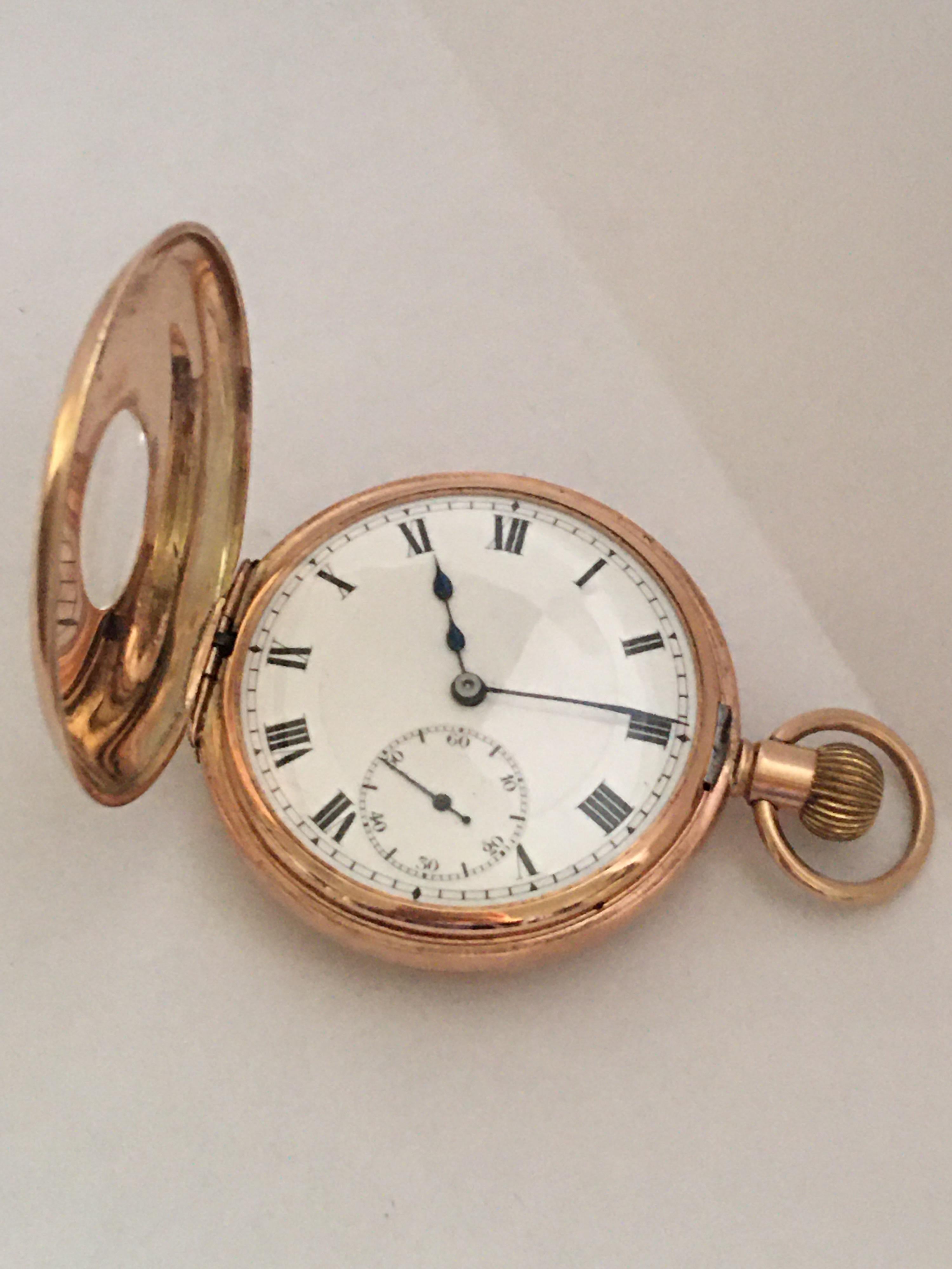 Antique 9 Karat Gold Half Hunter Hand winding Pocket Watch In Good Condition In Carlisle, GB