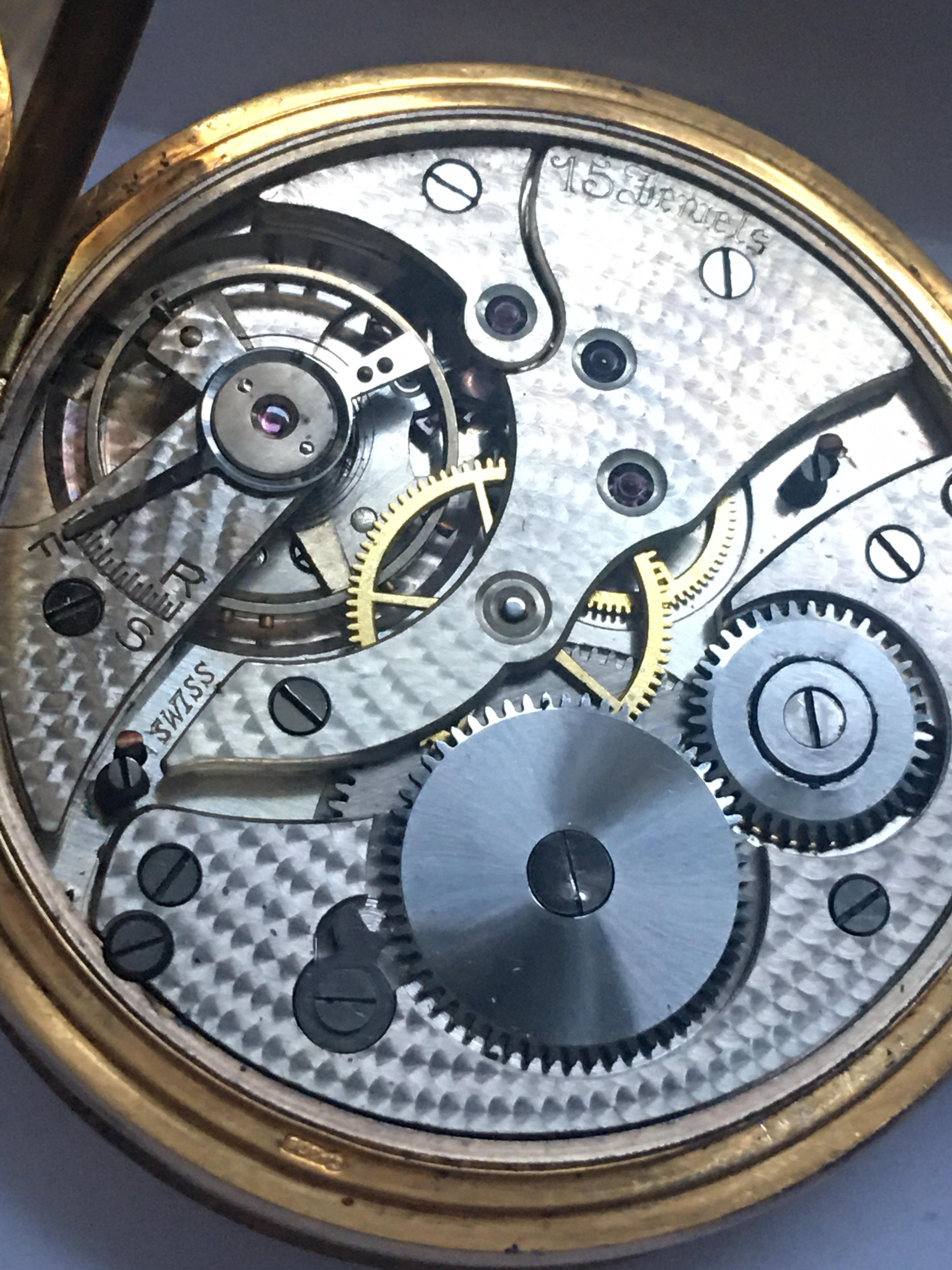 Antique 9 Karat Gold Half Hunter Swiss Pocket Watch For Sale 3