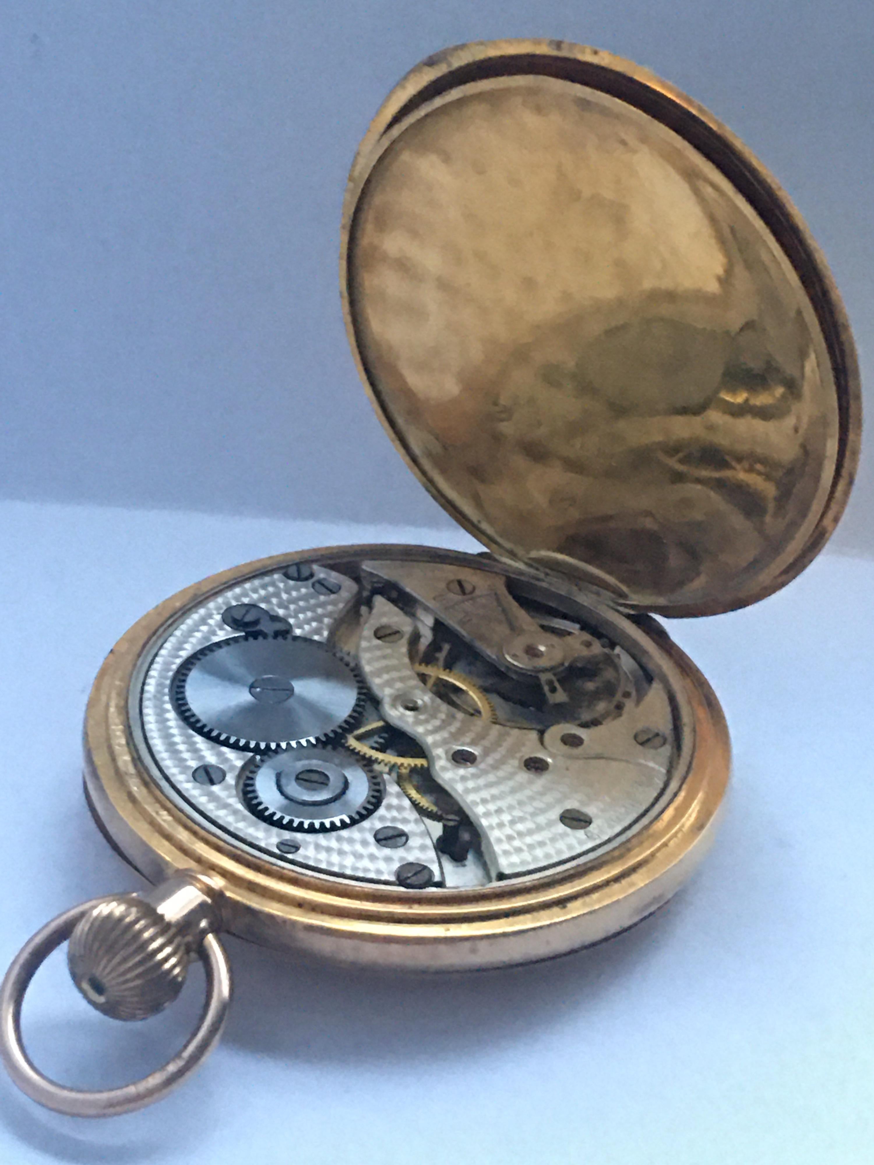 Antique 9 Karat Gold Half Hunter Swiss Pocket Watch For Sale 5
