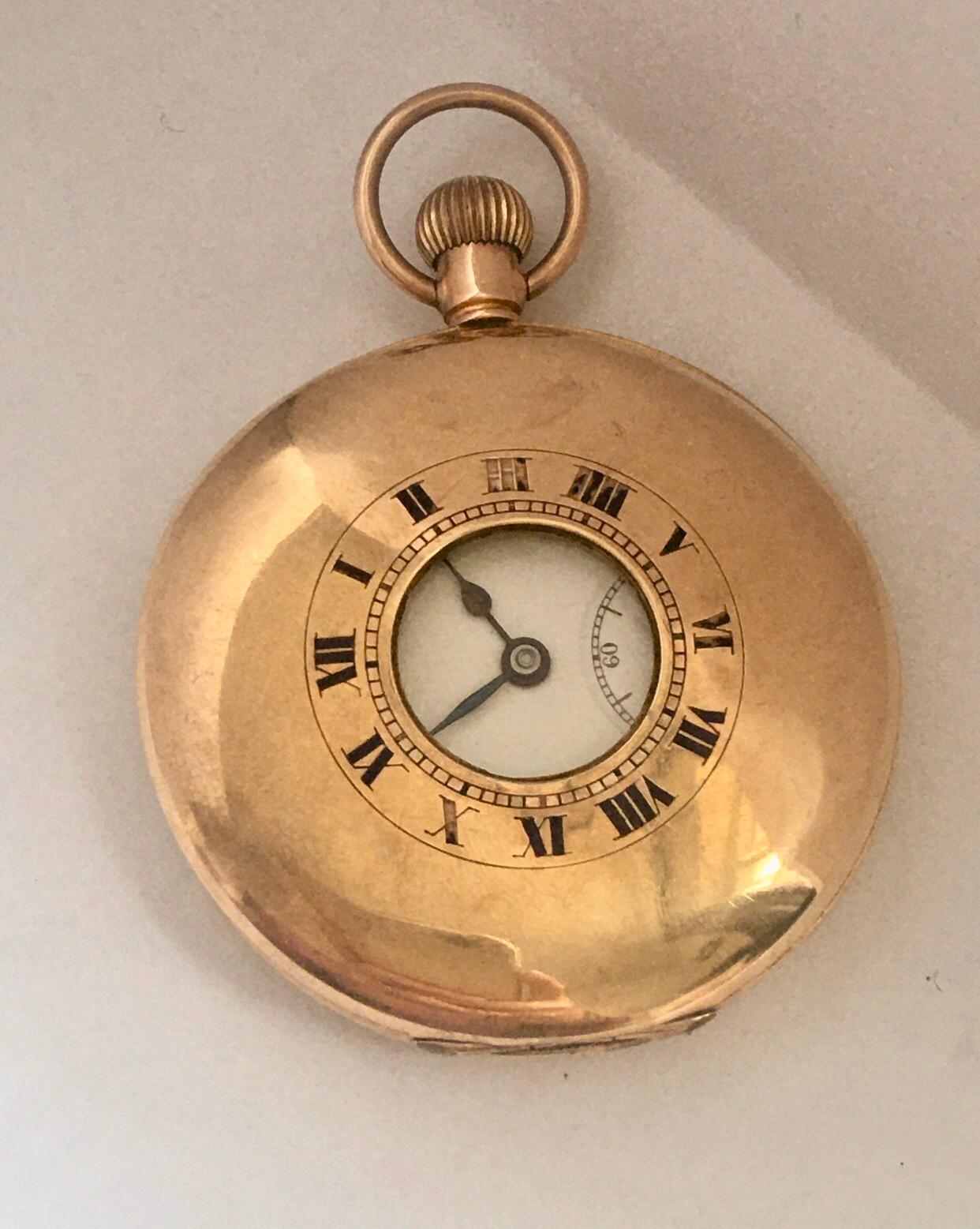 Antique 9 Karat Gold Half Hunter Swiss Pocket Watch For Sale 6