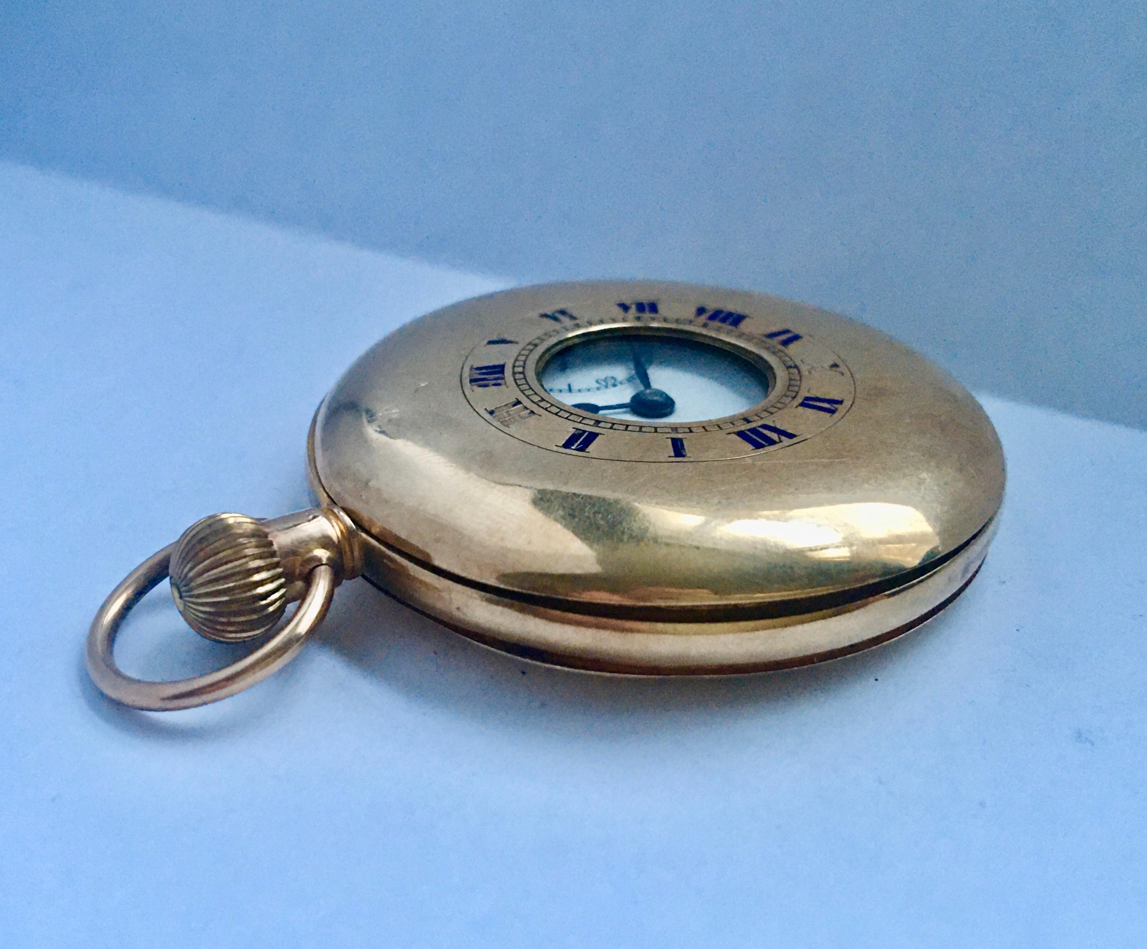 Antique 9 Karat Gold Half Hunter Swiss Pocket Watch For Sale 7