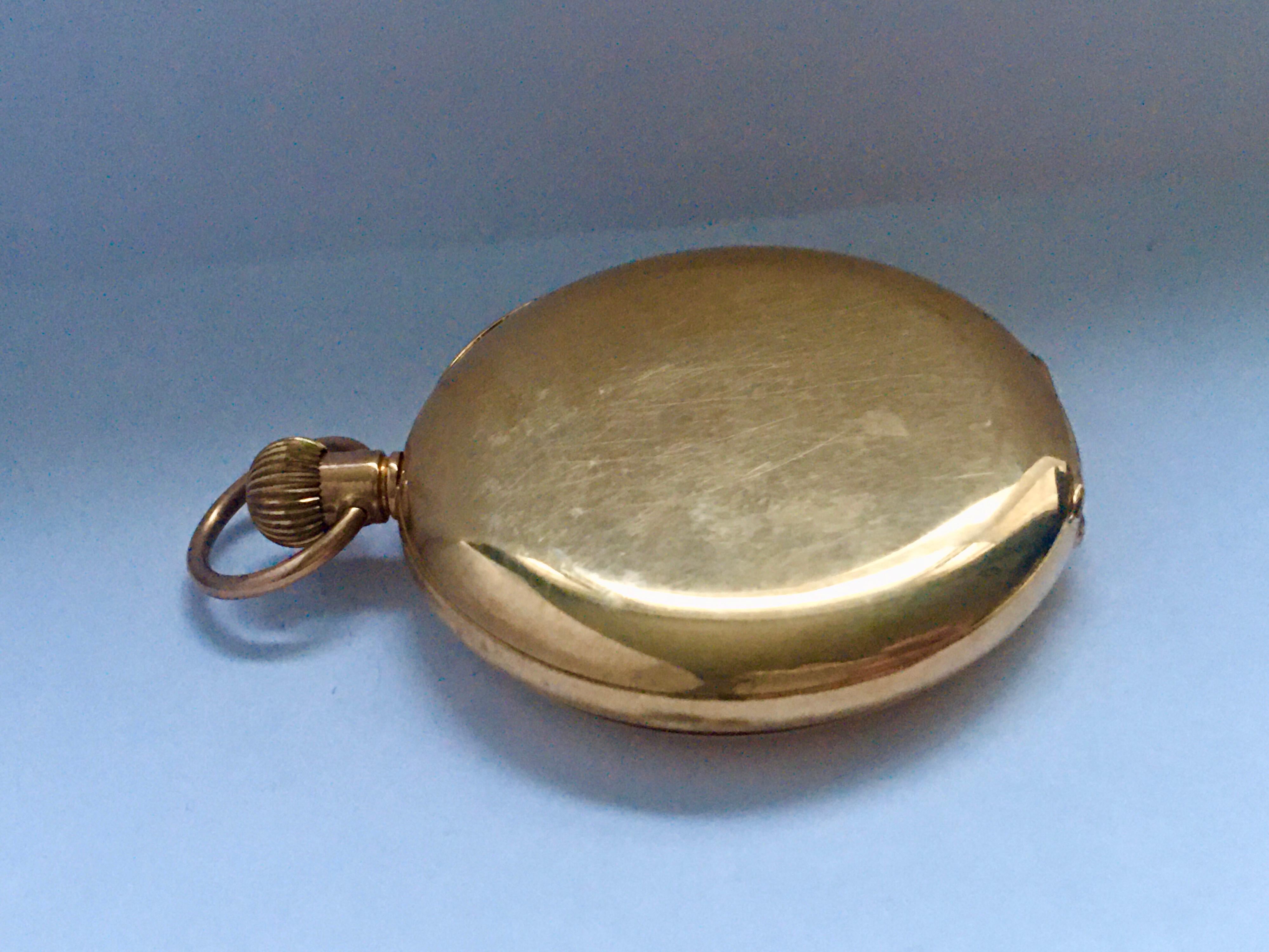 Antique 9 Karat Gold Half Hunter Swiss Pocket Watch For Sale 8