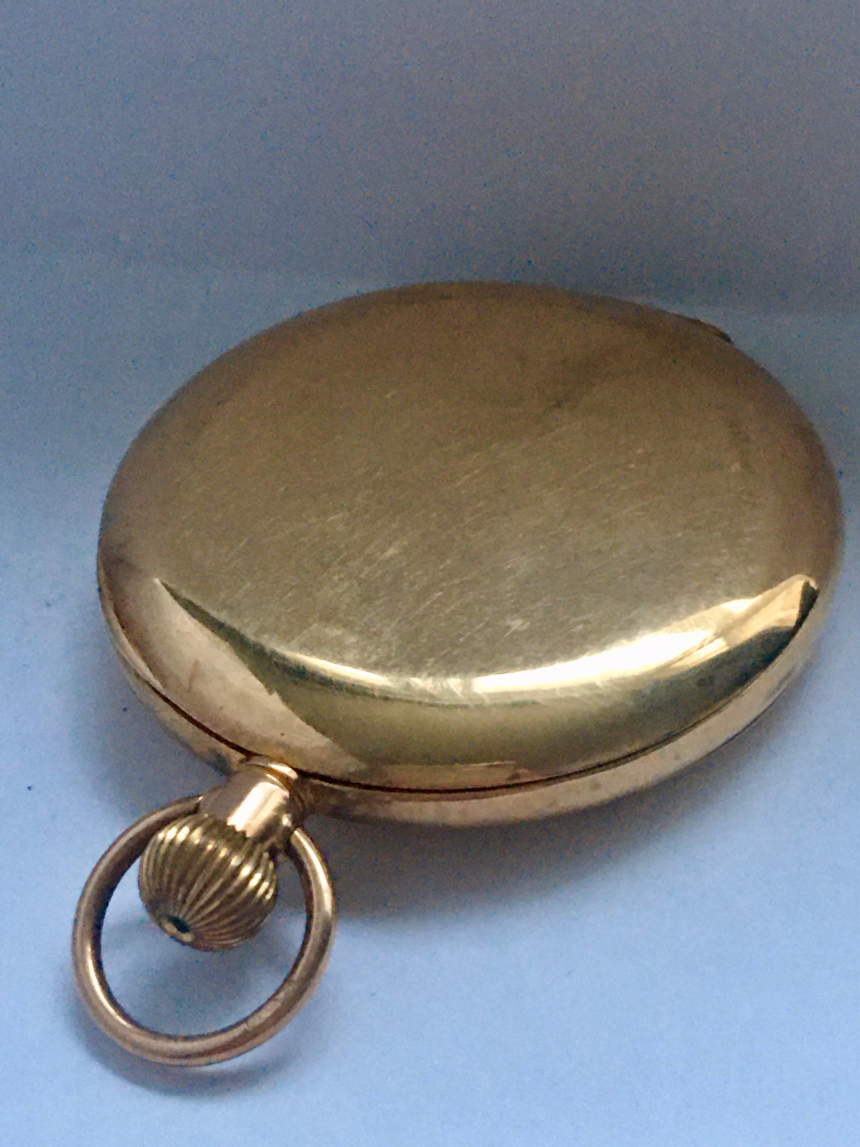 Antique 9 Karat Gold Half Hunter Swiss Pocket Watch For Sale 9
