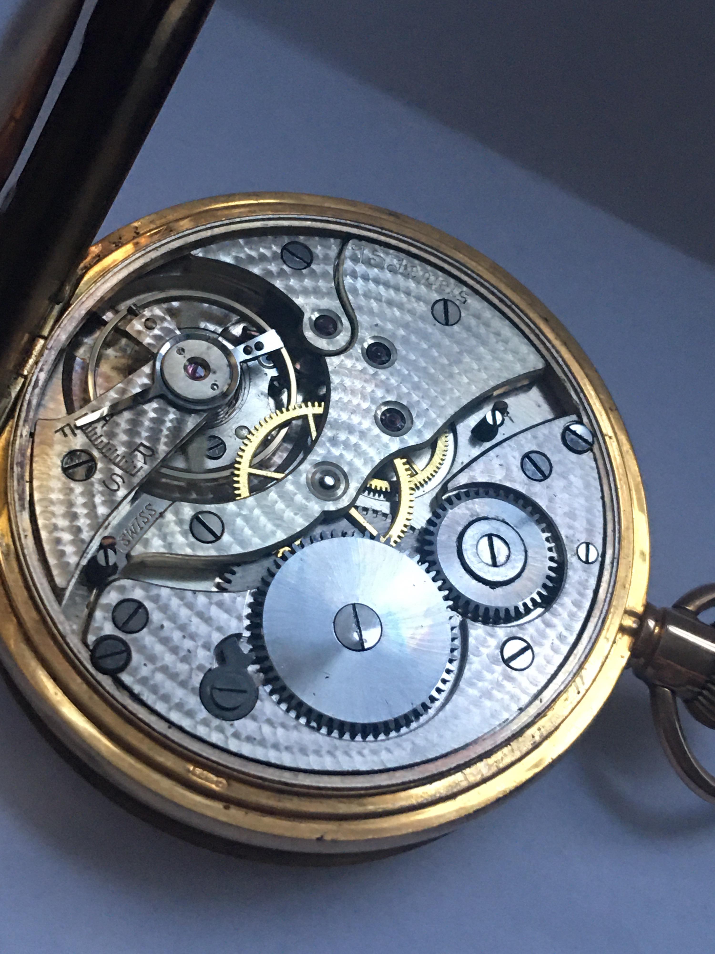 Antique 9 Karat Gold Half Hunter Swiss Pocket Watch For Sale 2