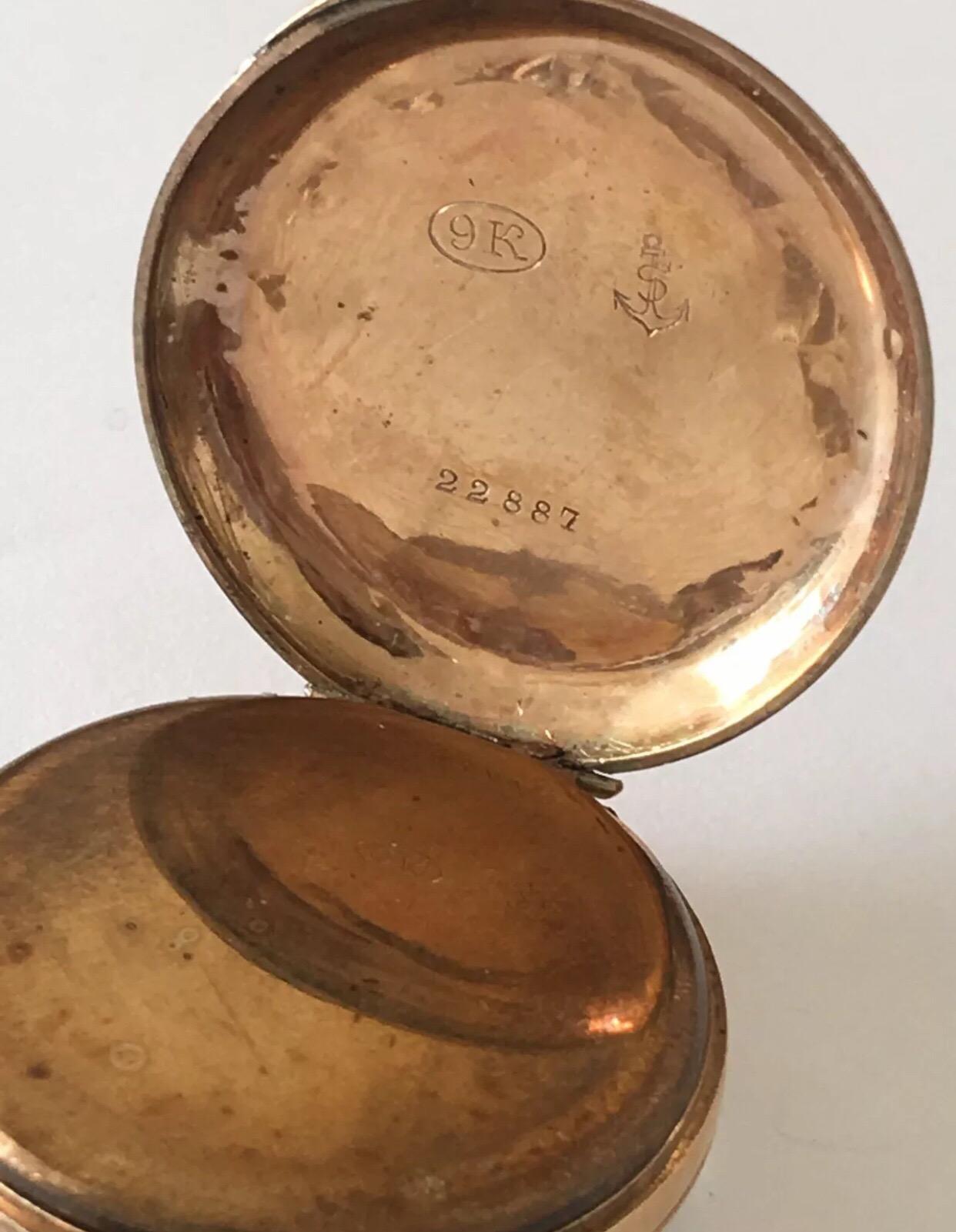Antique 9 Karat Gold Hand Wind Fob / Pocket Watch In Good Condition In Carlisle, GB