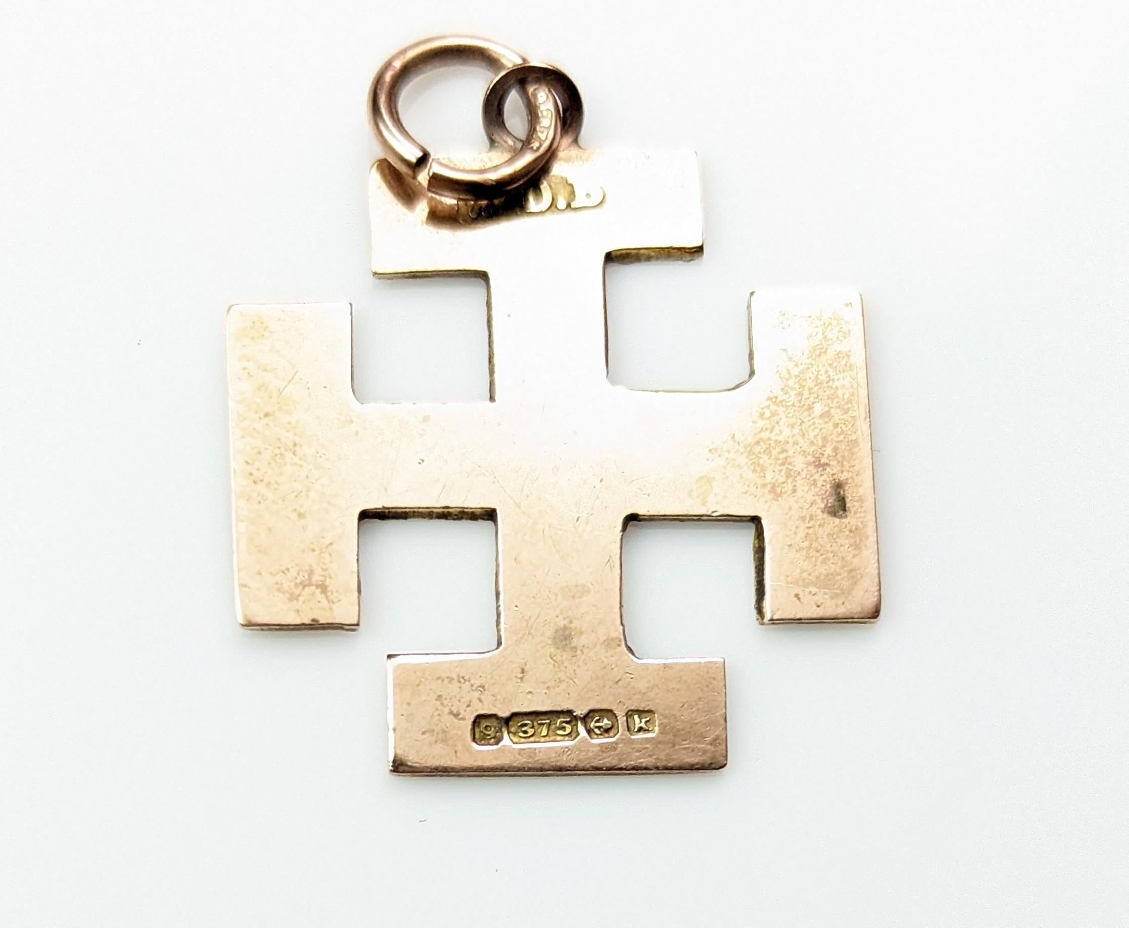 Antique 9k Gold Jerusalem Cross Pendant, Engraved 6