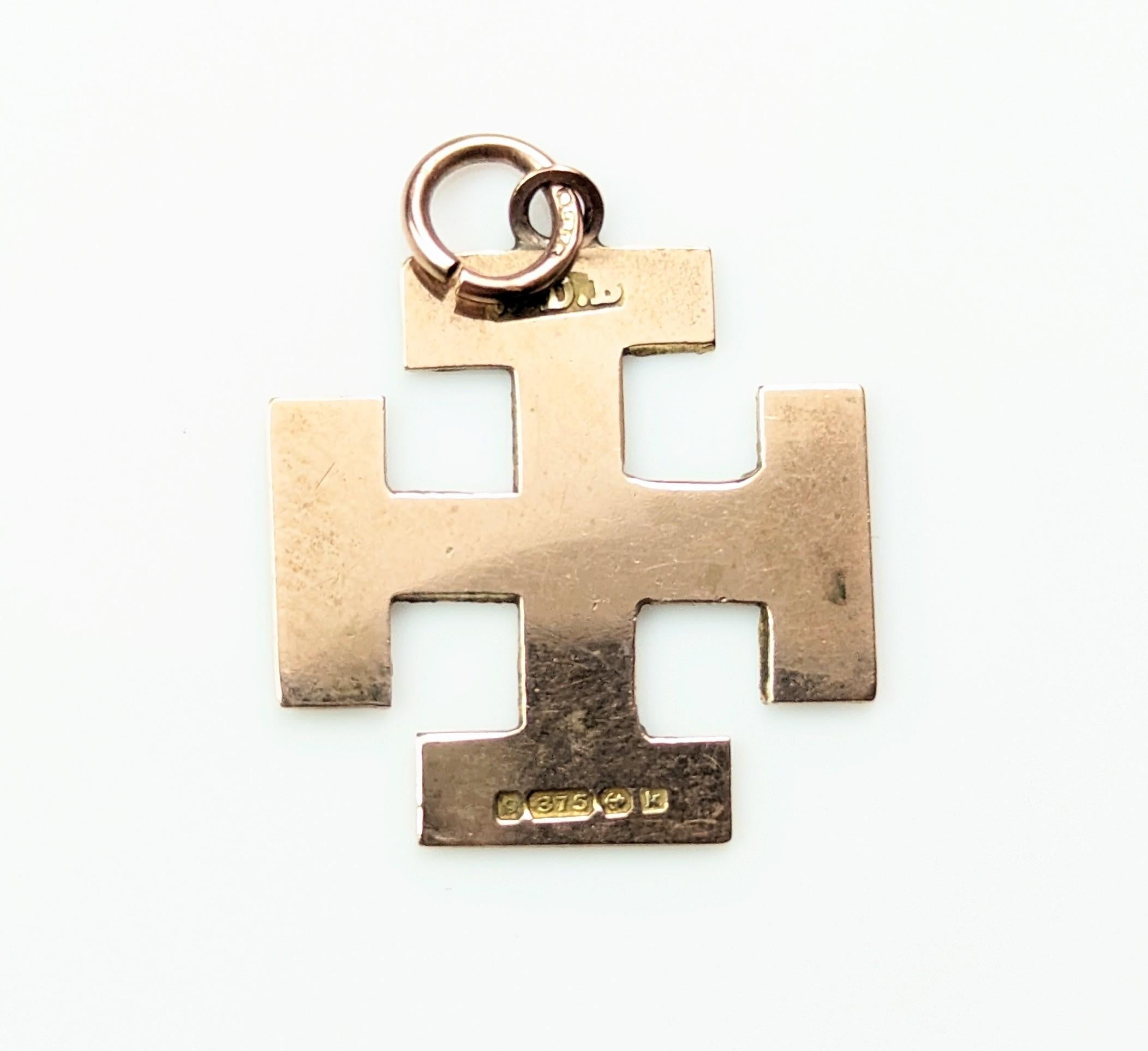 Antique 9k Gold Jerusalem Cross Pendant, Engraved 7