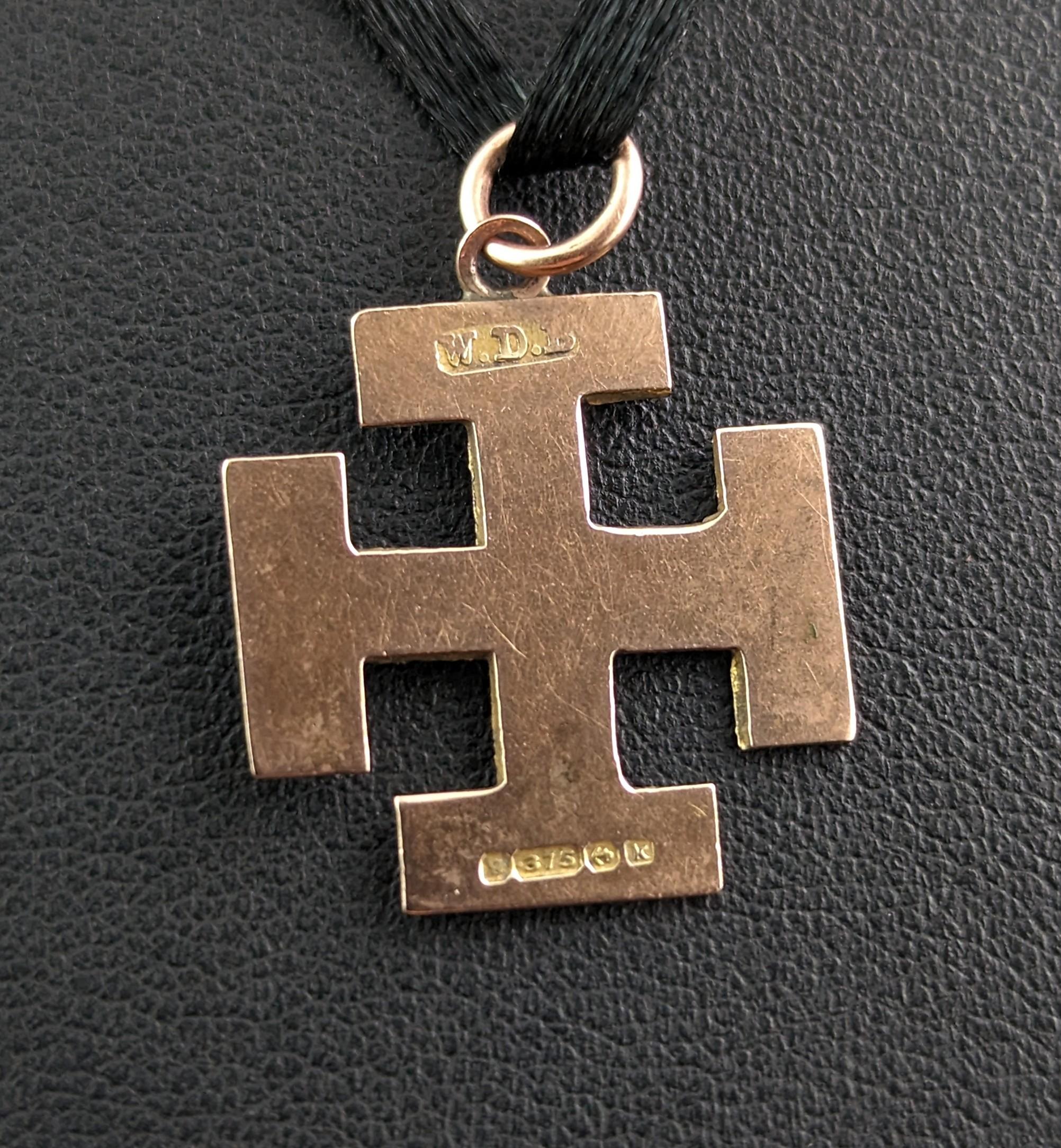 Women's or Men's Antique 9k Gold Jerusalem Cross Pendant, Engraved