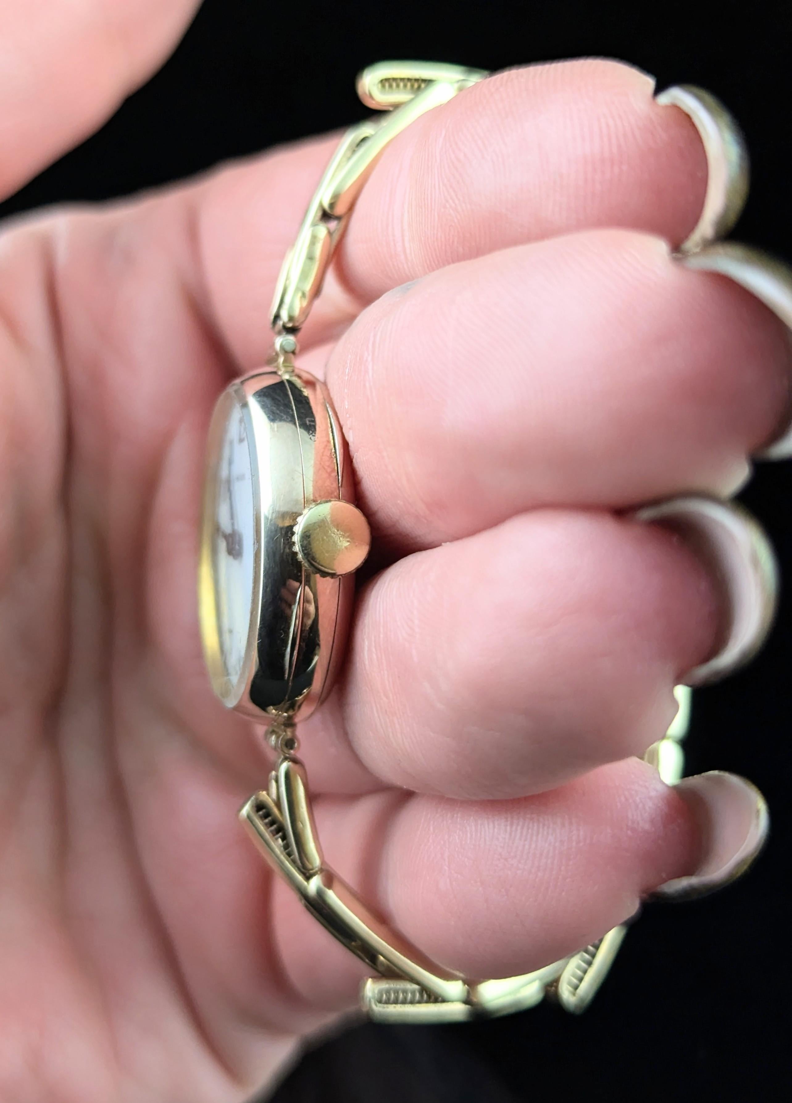 Women's Antique 9k gold Ladies Rolex wristwatch, bracelet strap, Art Deco