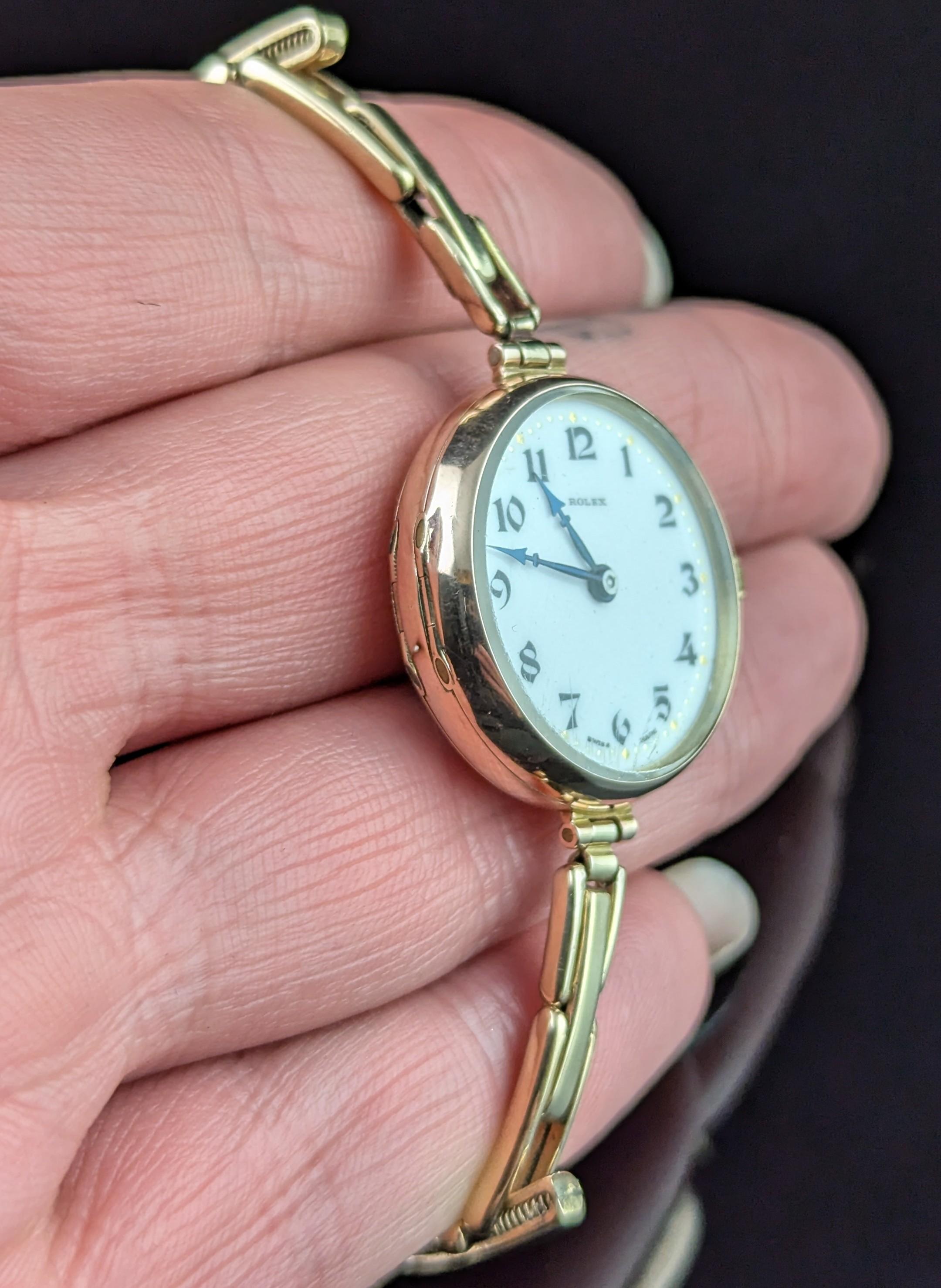 Antique 9k gold Ladies Rolex wristwatch, bracelet strap, Art Deco 1