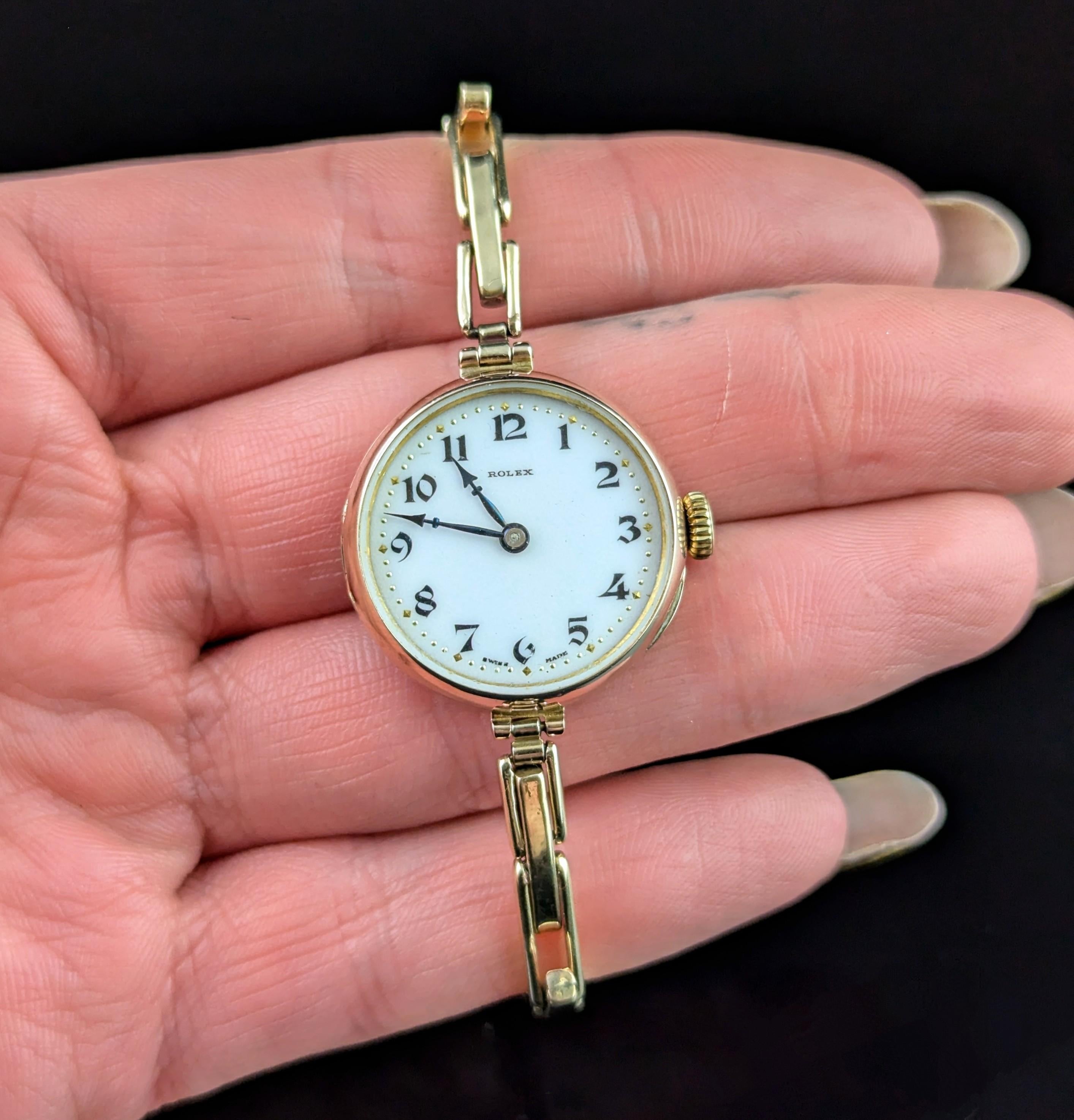 Antique 9k gold Ladies Rolex wristwatch, bracelet strap, Art Deco 2