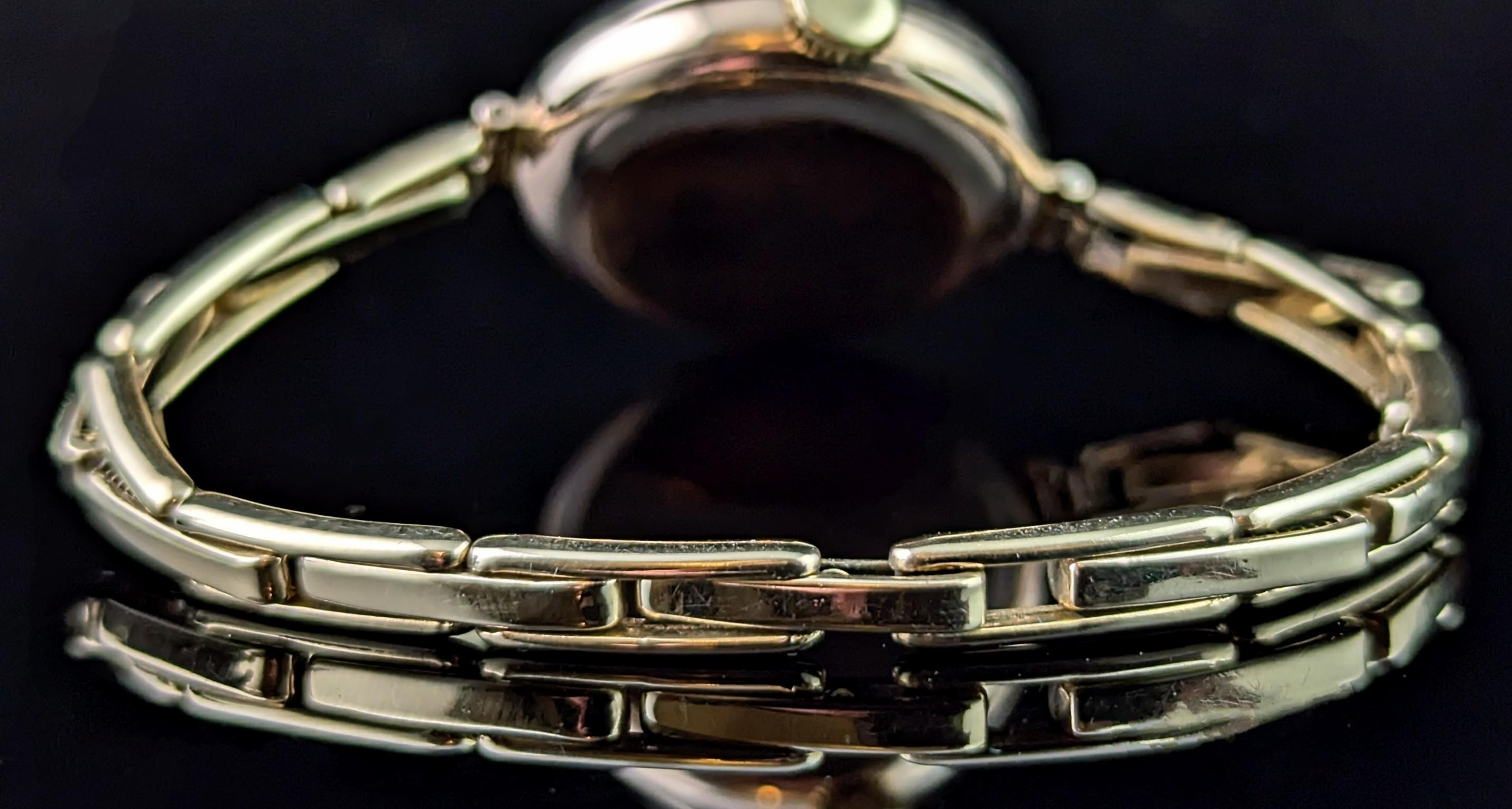 Antique 9k gold Ladies Rolex wristwatch, bracelet strap, Art Deco 3