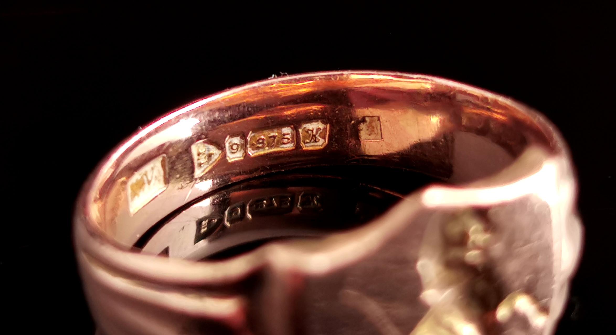 Antique 9k Gold Lion Signet Ring, Shield Shaped 6