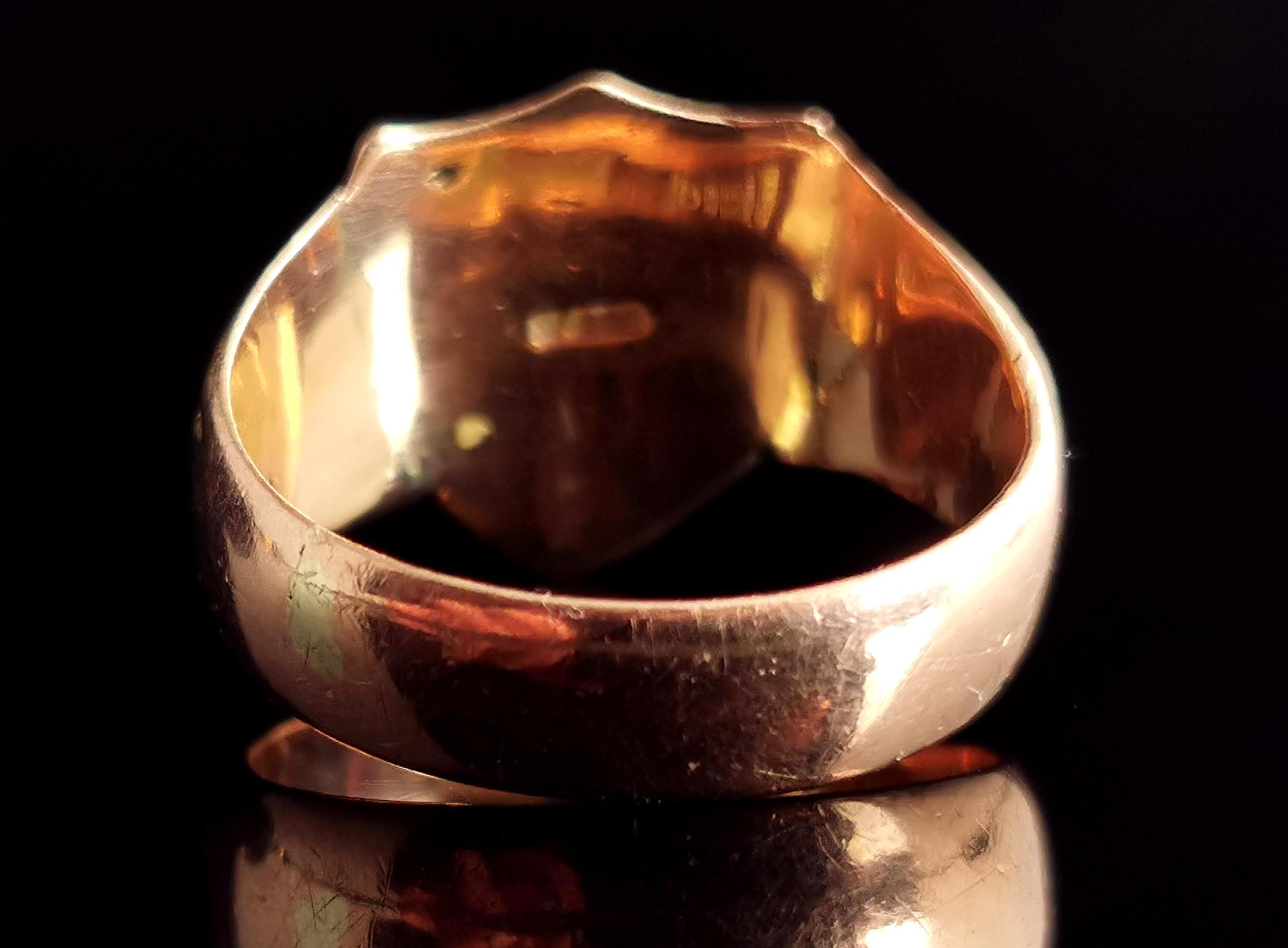 Women's or Men's Antique 9k Gold Lion Signet Ring, Shield Shaped
