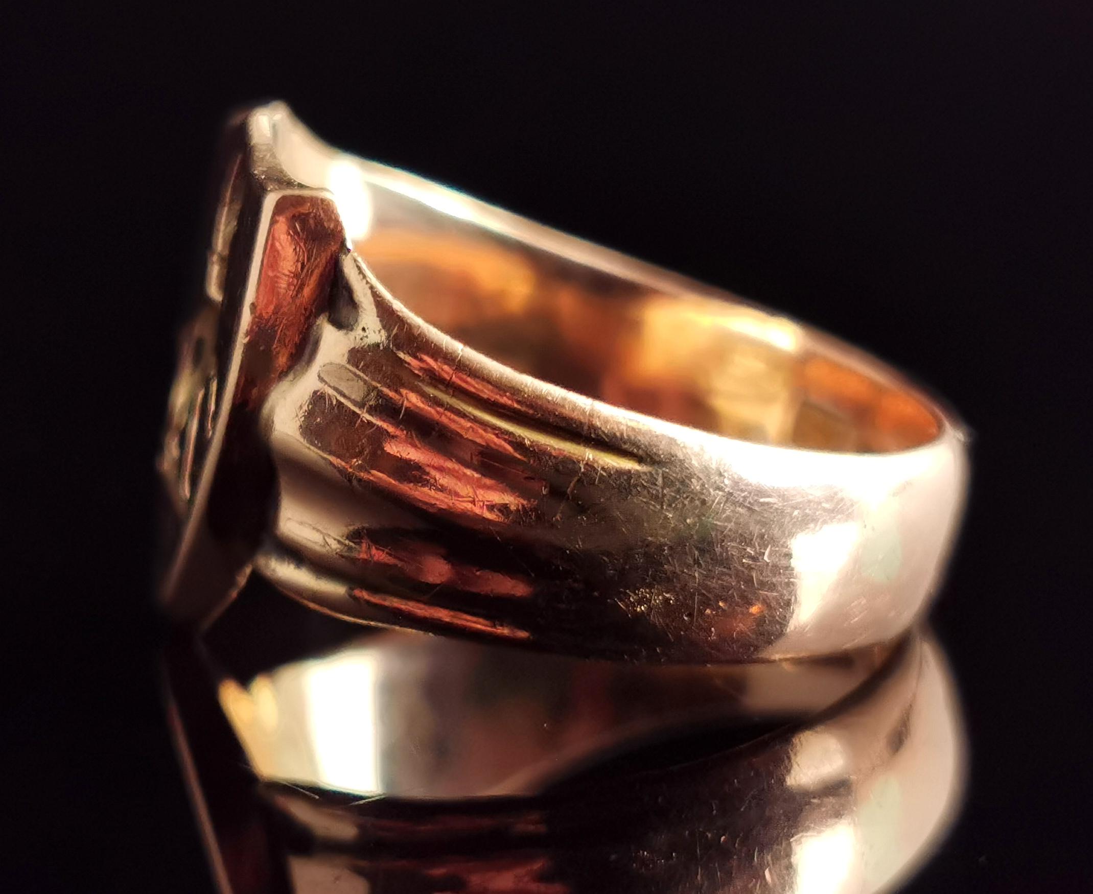 Antique 9k Gold Lion Signet Ring, Shield Shaped 1