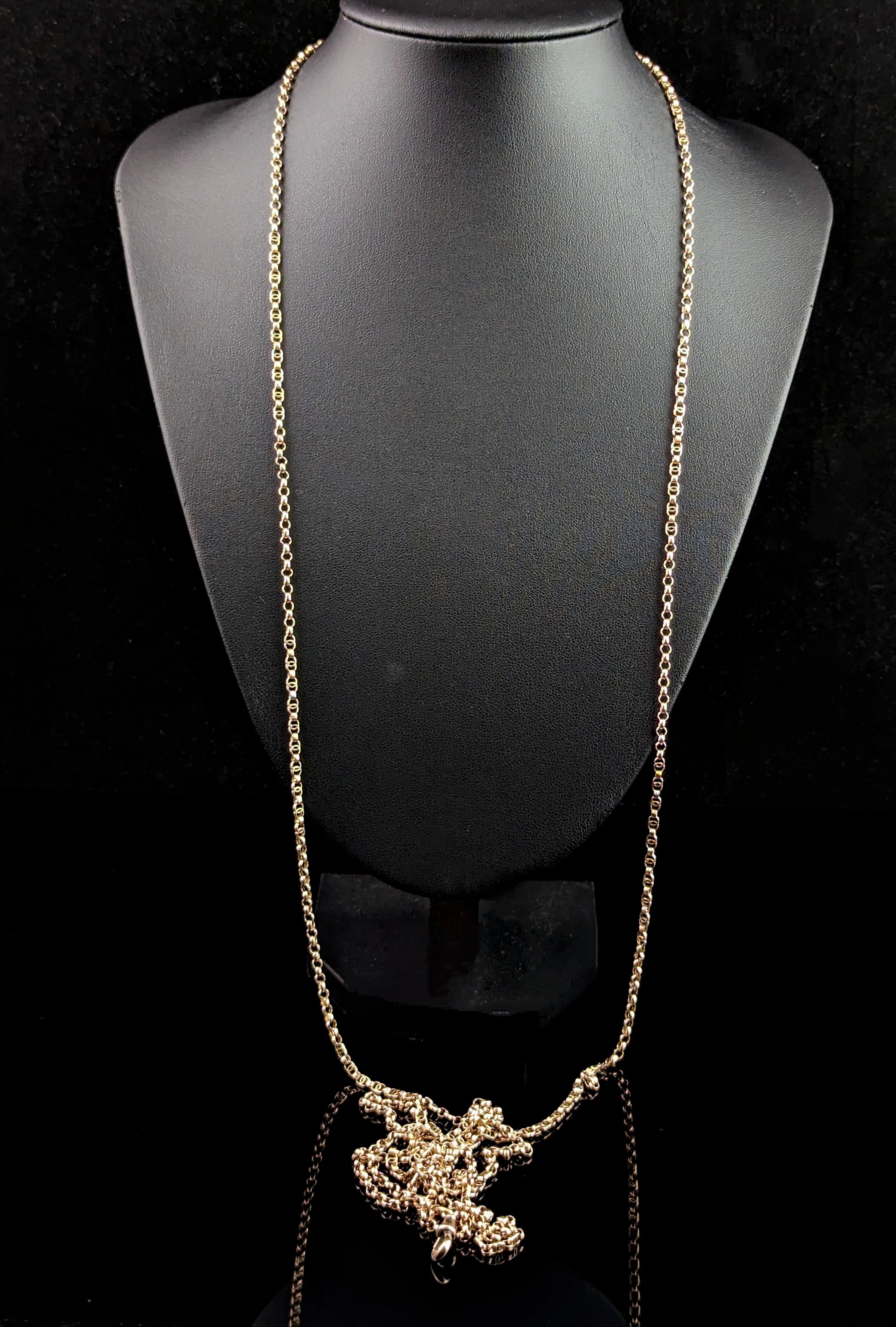 Antike 9k Gold Longuard Kette Halskette, Rolo und ausgefallene Glieder, viktorianisch im Angebot 5