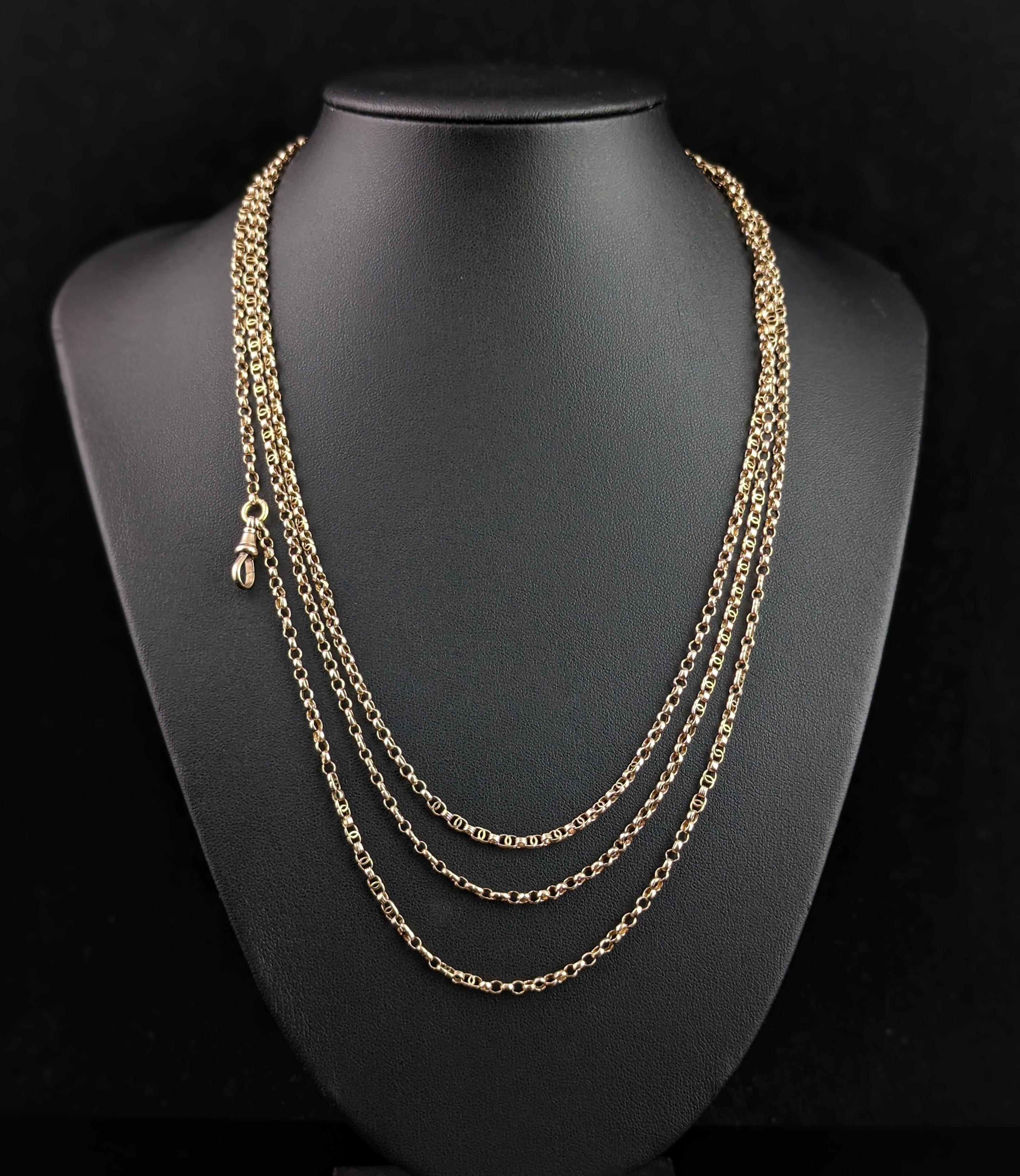 Antike 9k Gold Longuard Kette Halskette, Rolo und ausgefallene Glieder, viktorianisch im Angebot 9