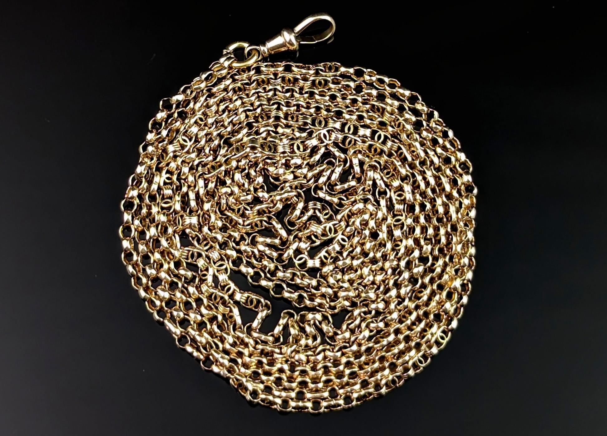 Antike 9k Gold Longuard Kette Halskette, Rolo und ausgefallene Glieder, viktorianisch im Angebot 2