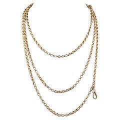 Antique 9k Gold Longuard Chain Necklace, Rolo Link, Muff Chain