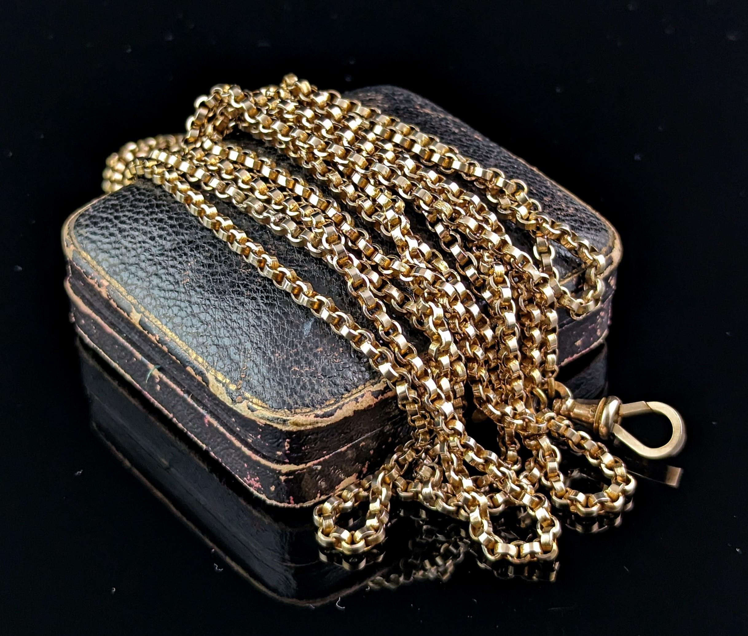 Antique 9k gold longuard chain necklace, Victorian  6