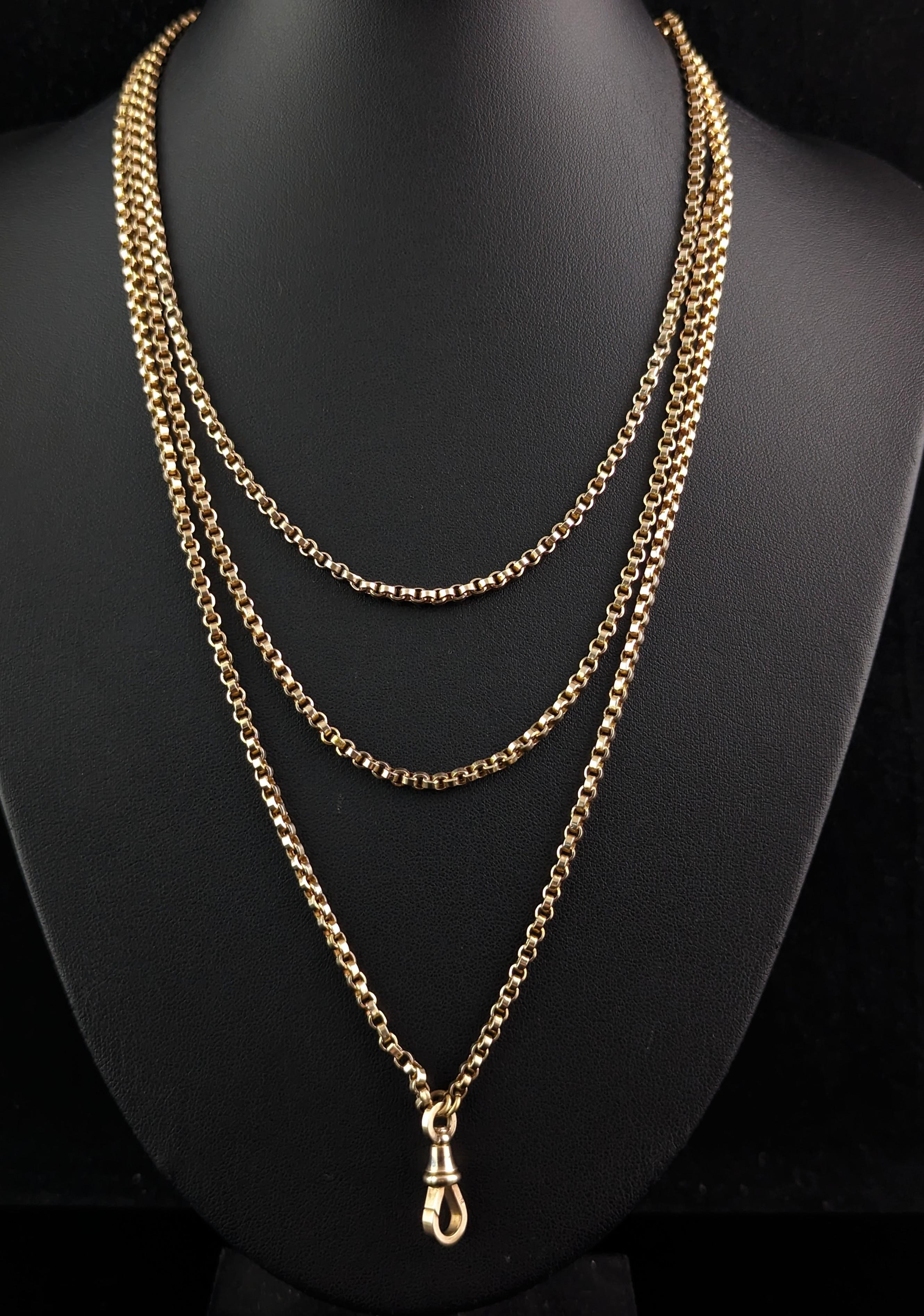 Antique 9k gold longuard chain necklace, Victorian  7
