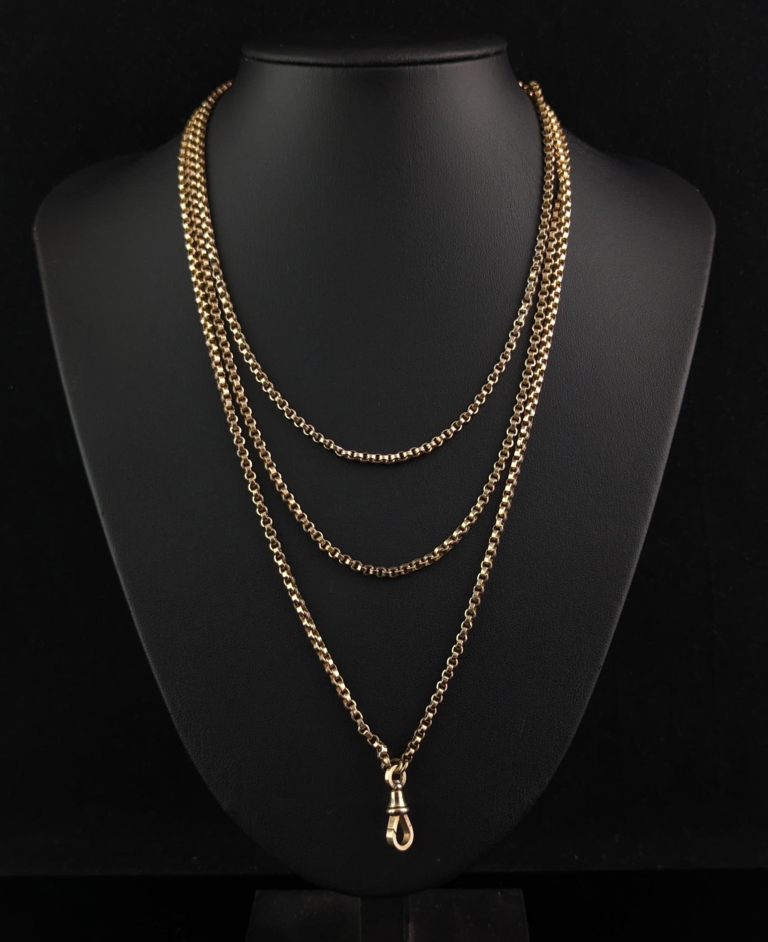 Antique 9k gold longuard chain necklace, Victorian  8