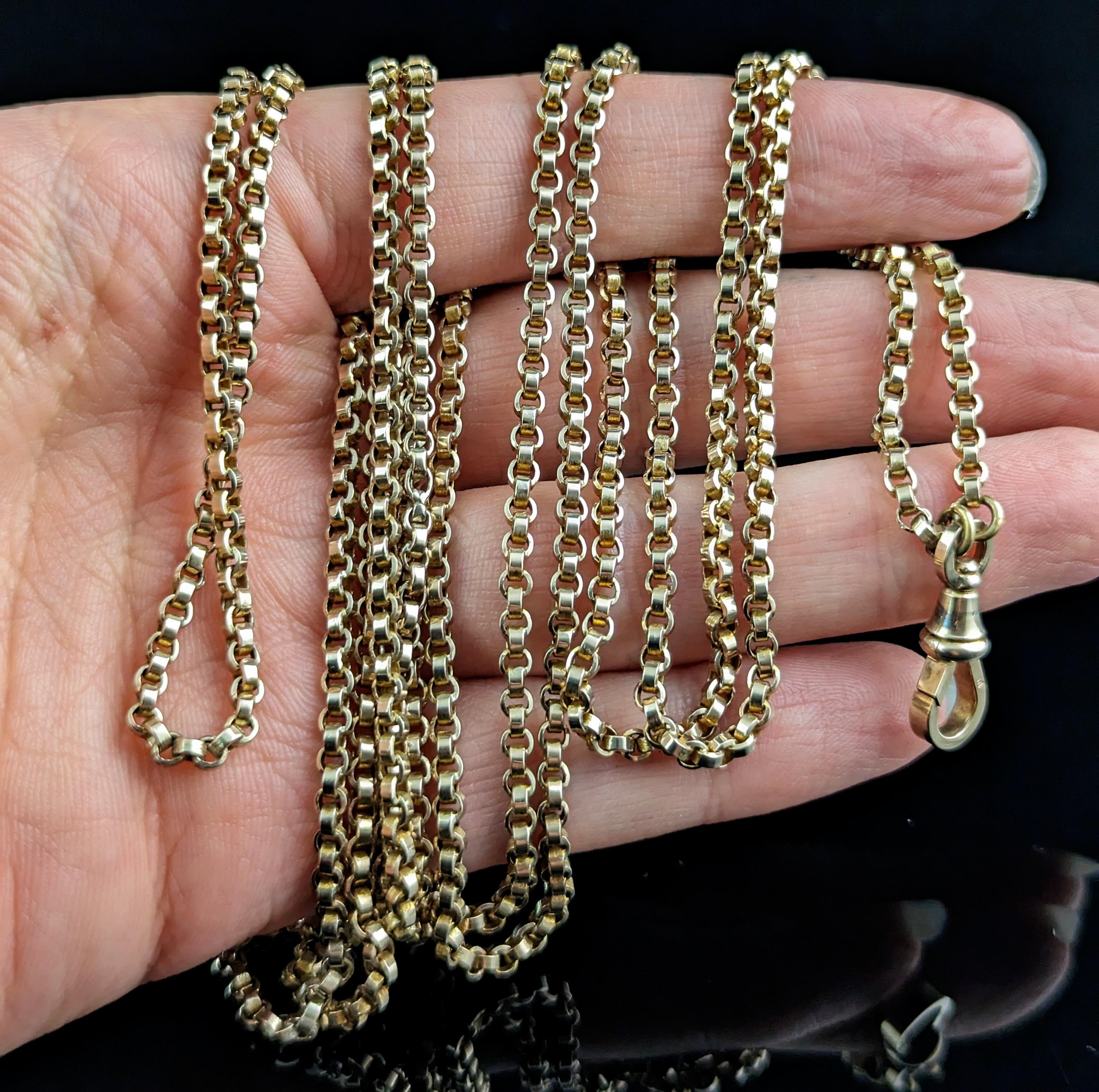 Antique 9k gold longuard chain necklace, Victorian  10