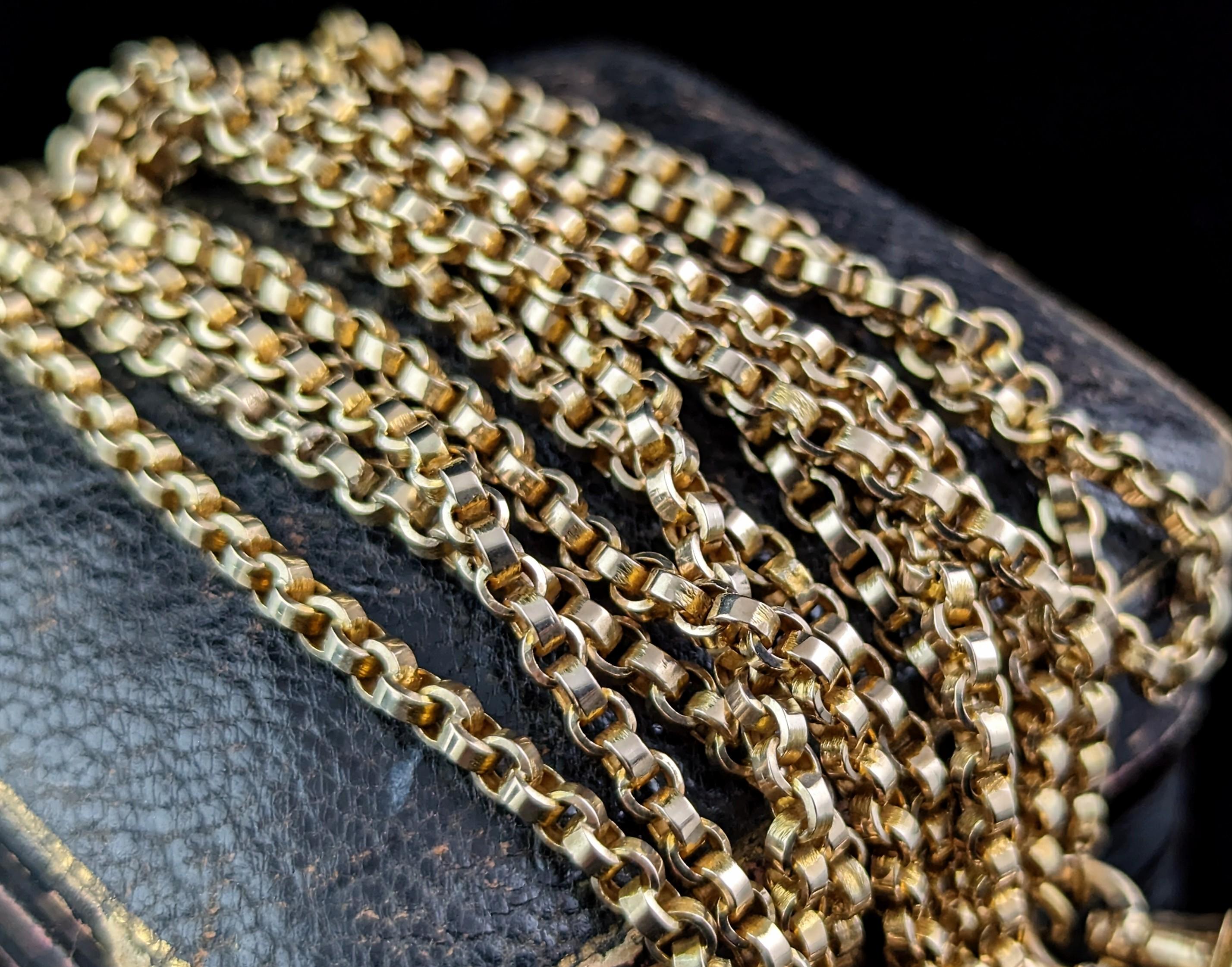 Antique 9k gold longuard chain necklace, Victorian  11