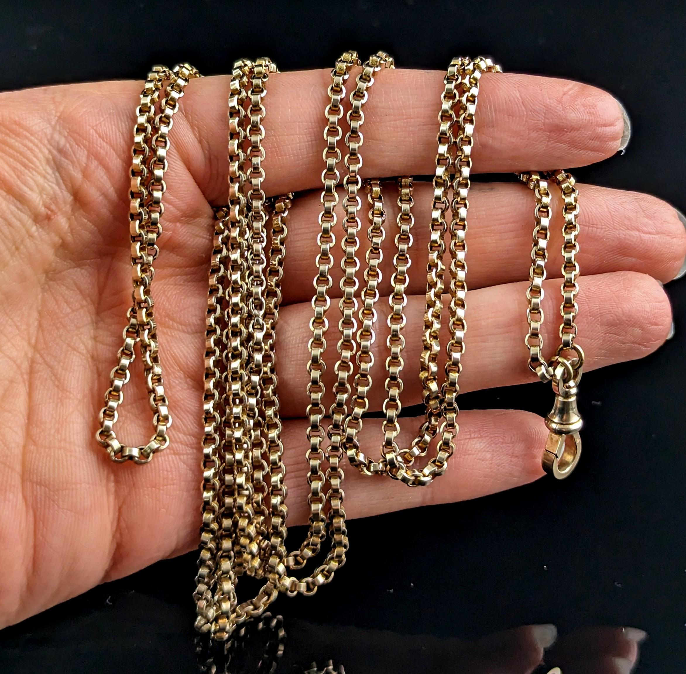 Women's Antique 9k gold longuard chain necklace, Victorian 
