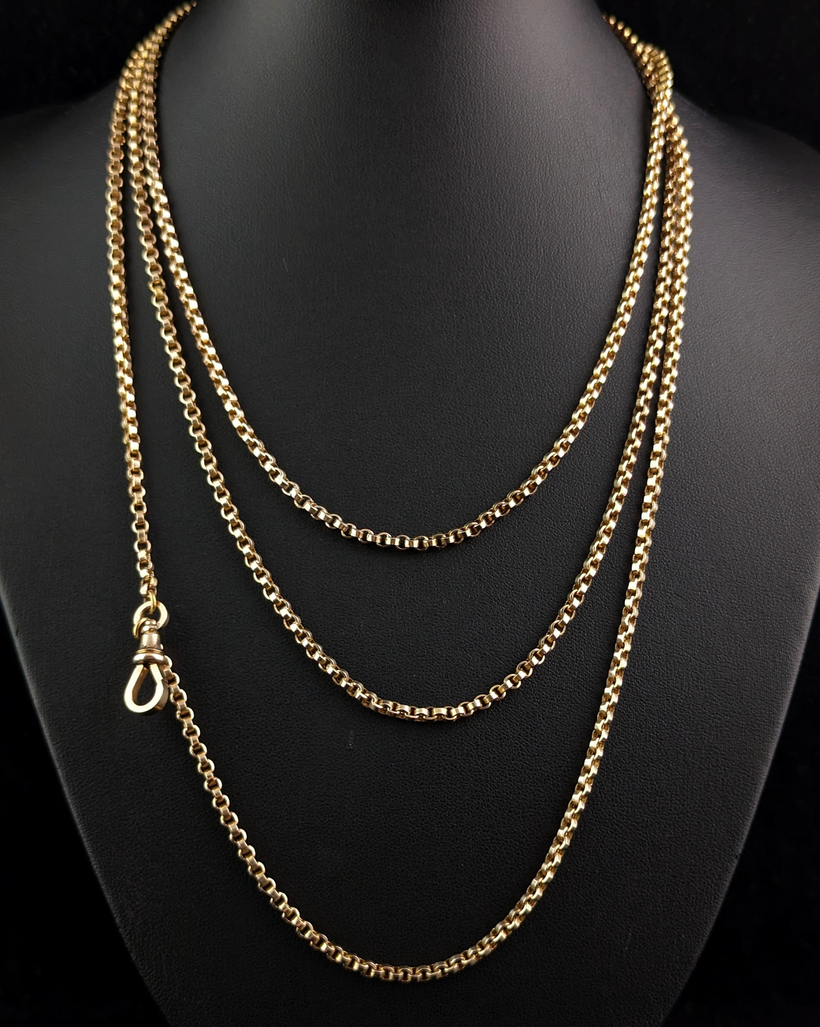 Antique 9k gold longuard chain necklace, Victorian  1