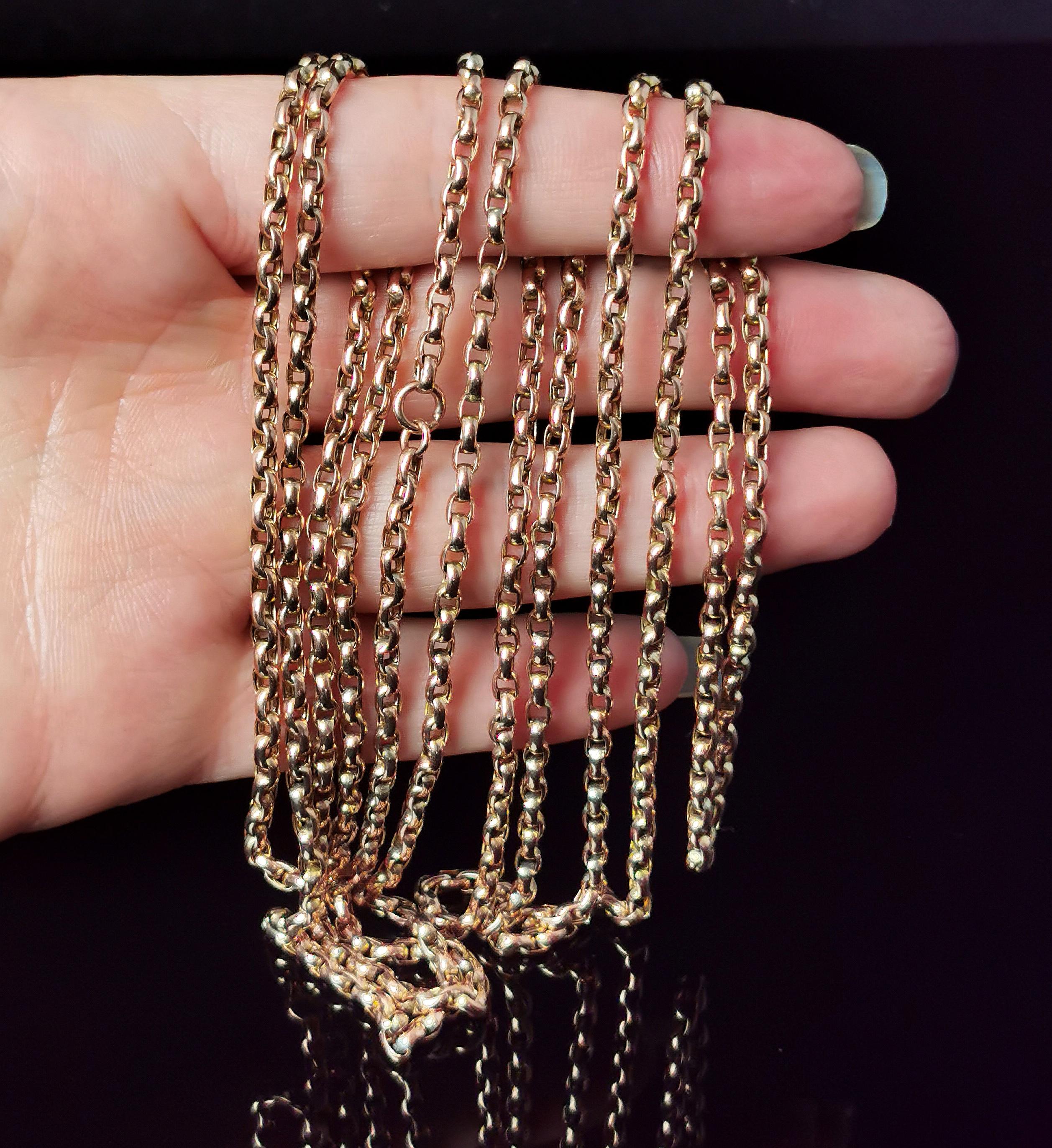 Women's or Men's Antique 9k gold longuard chain necklace, Victorian  For Sale