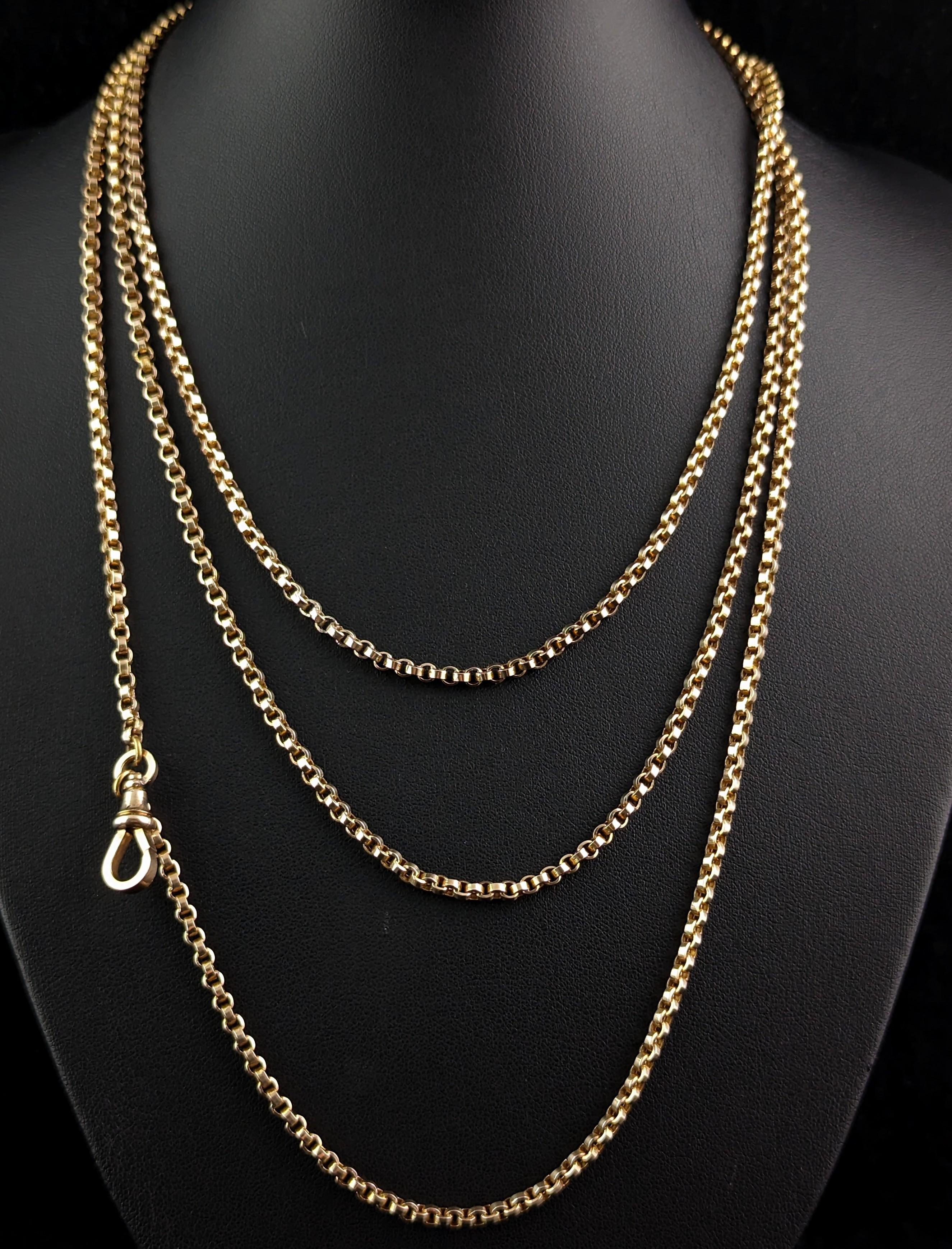 Antique 9k gold longuard chain necklace, Victorian  2
