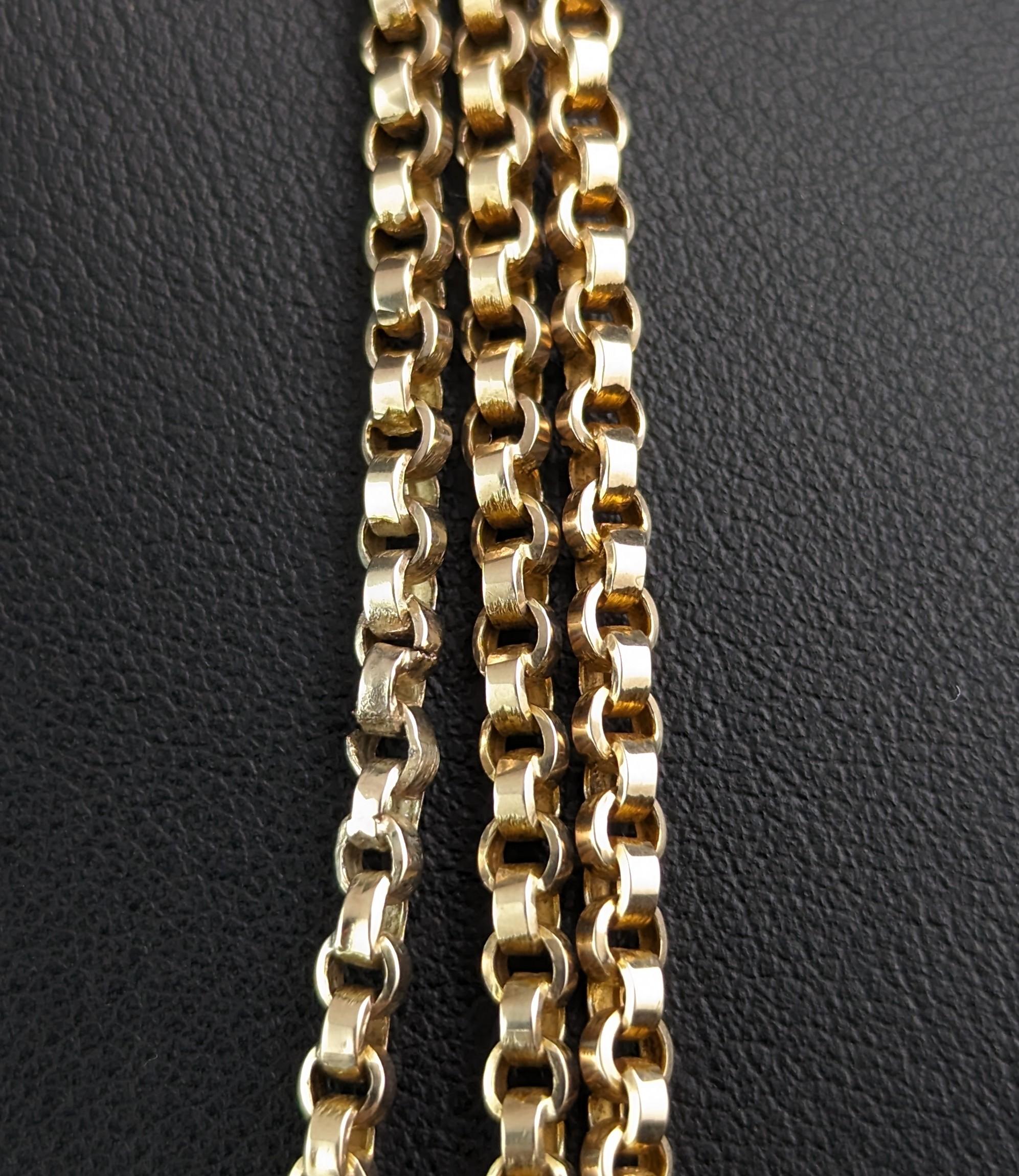 Antique 9k gold longuard chain necklace, Victorian  5