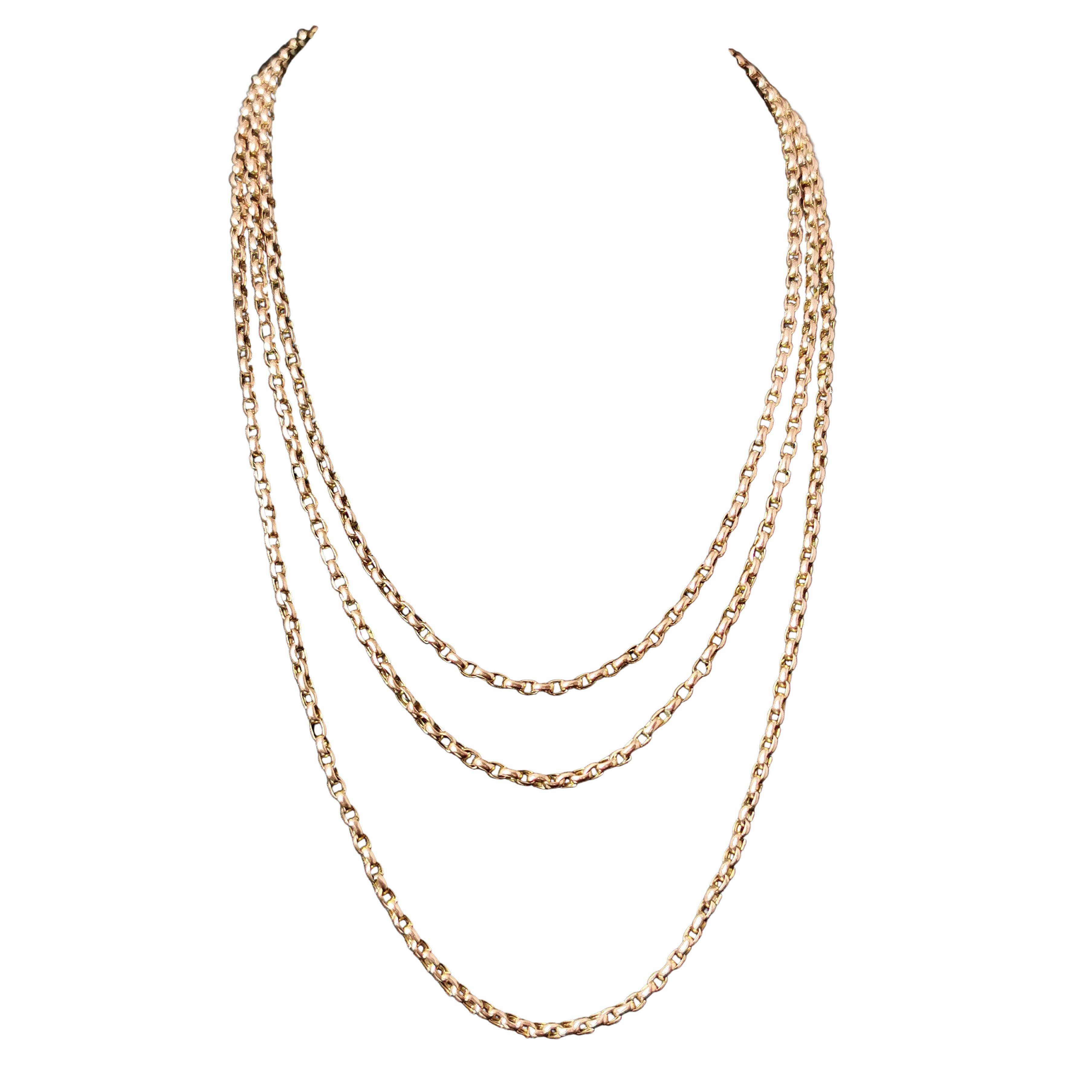 Antique 9k gold longuard chain necklace, Victorian  For Sale