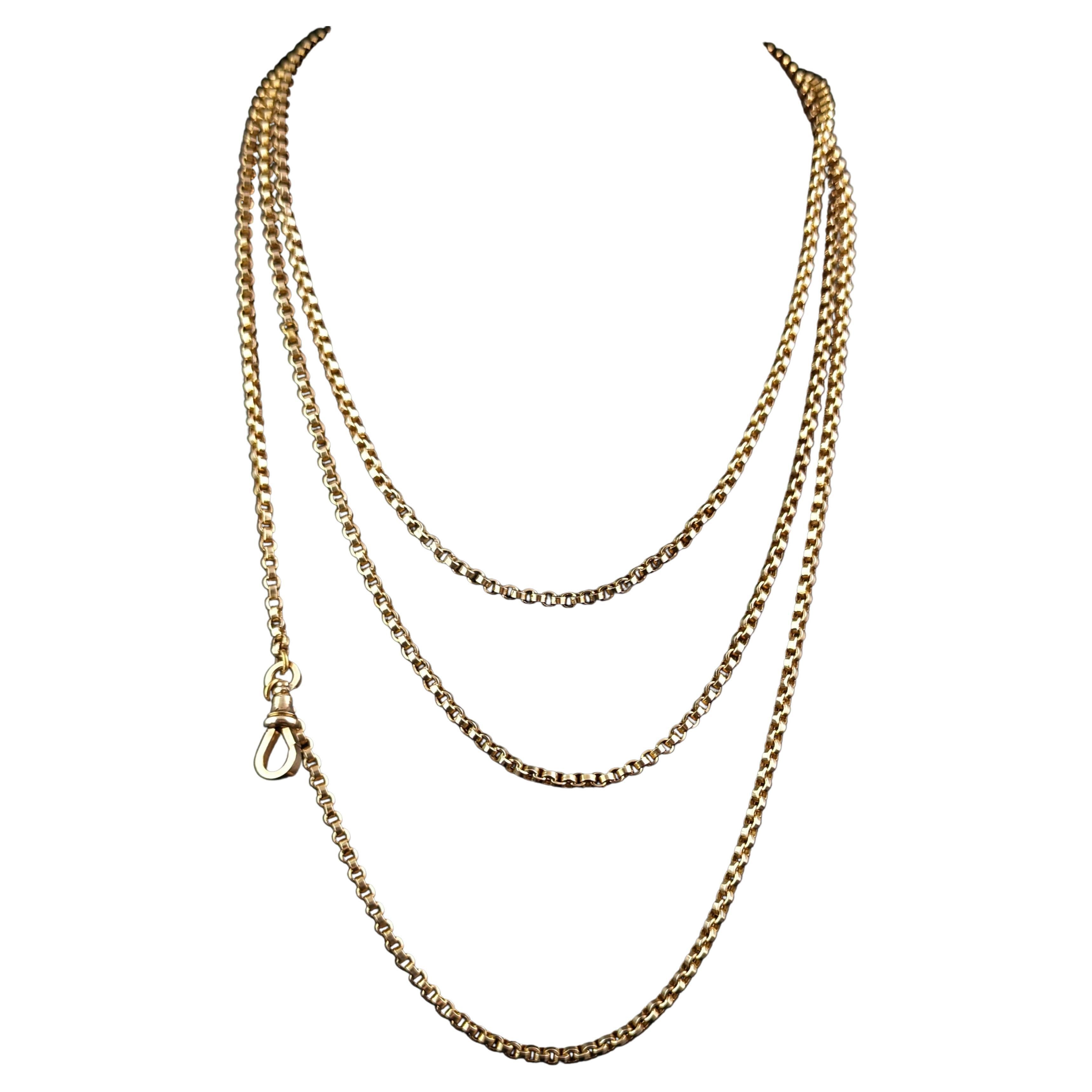 Antique 9k gold longuard chain necklace, Victorian 