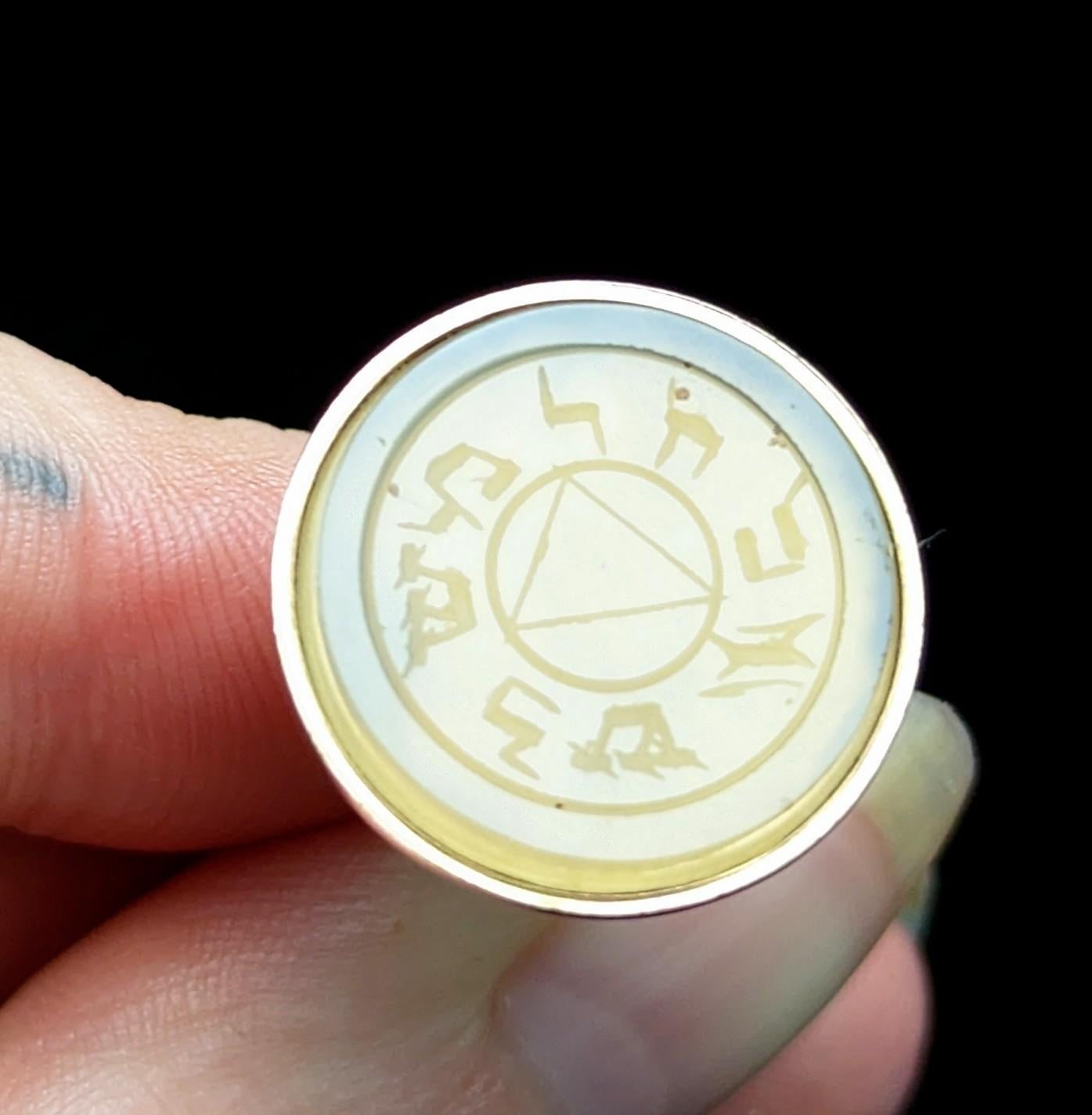Women's or Men's Antique 9k gold Masonic seal fob pendant, chalcedony 