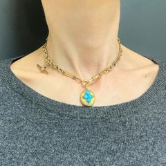 Antique 9k Gold Necklace Toggle Turquoise Locket