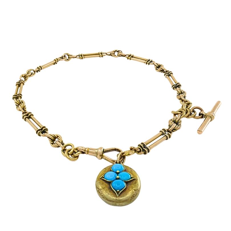 Taille cabochon Collier ancien en or 9 carats à bascule turquoise en vente