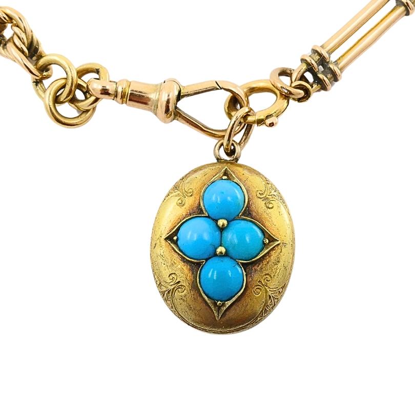 Collier ancien en or 9 carats à bascule turquoise Bon état - En vente à Beverly Hills, CA