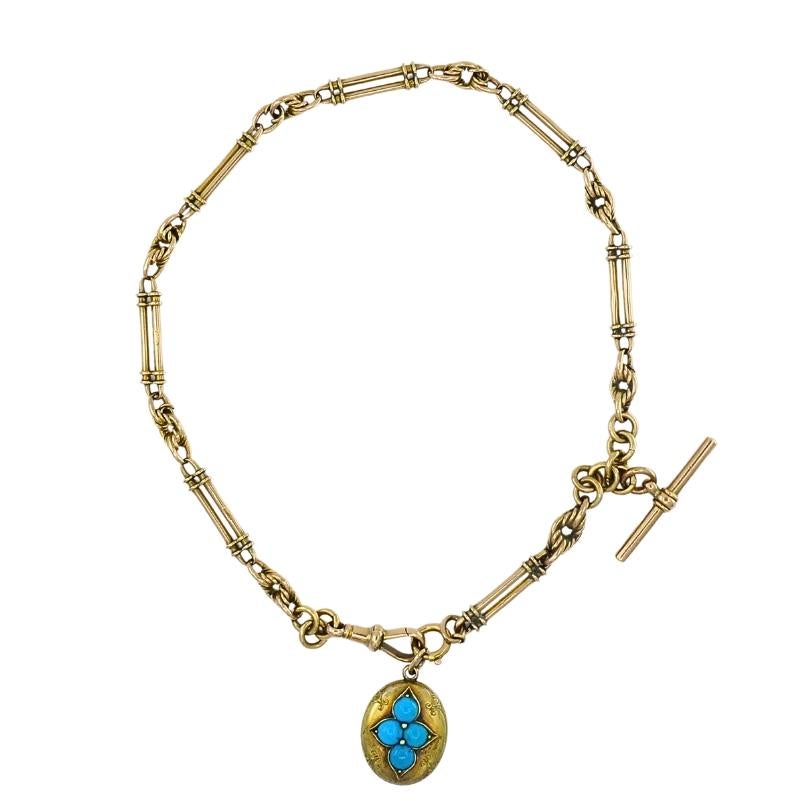 Collier ancien en or 9 carats à bascule turquoise en vente 2