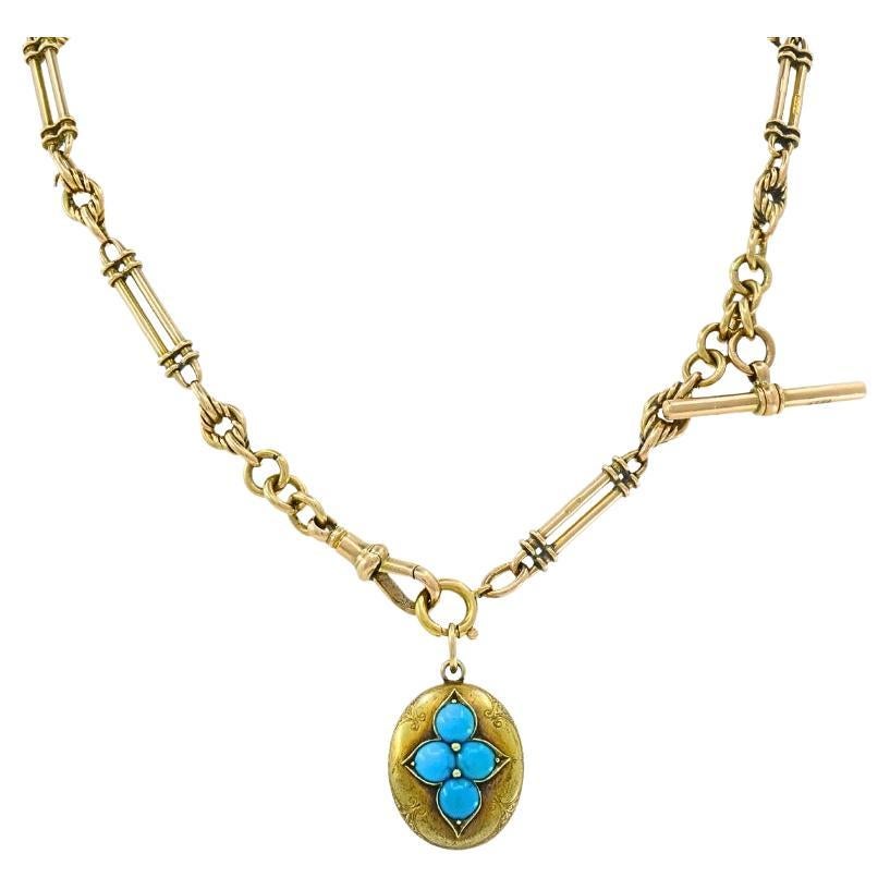 Collier ancien en or 9 carats à bascule turquoise