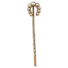 Antique 9k gold Pearl lucky horseshoe stick pin